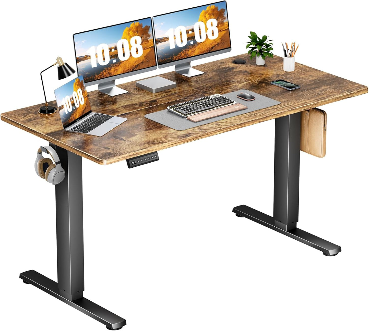 Sweetcrispy Electric Standing Desk Adjustable Height, 48x24 Inch Sit Stand Up Home Office Desks Computer Workstation PC Work Table with 3 Memory Preset Splice Wood Board Metal Frame, White