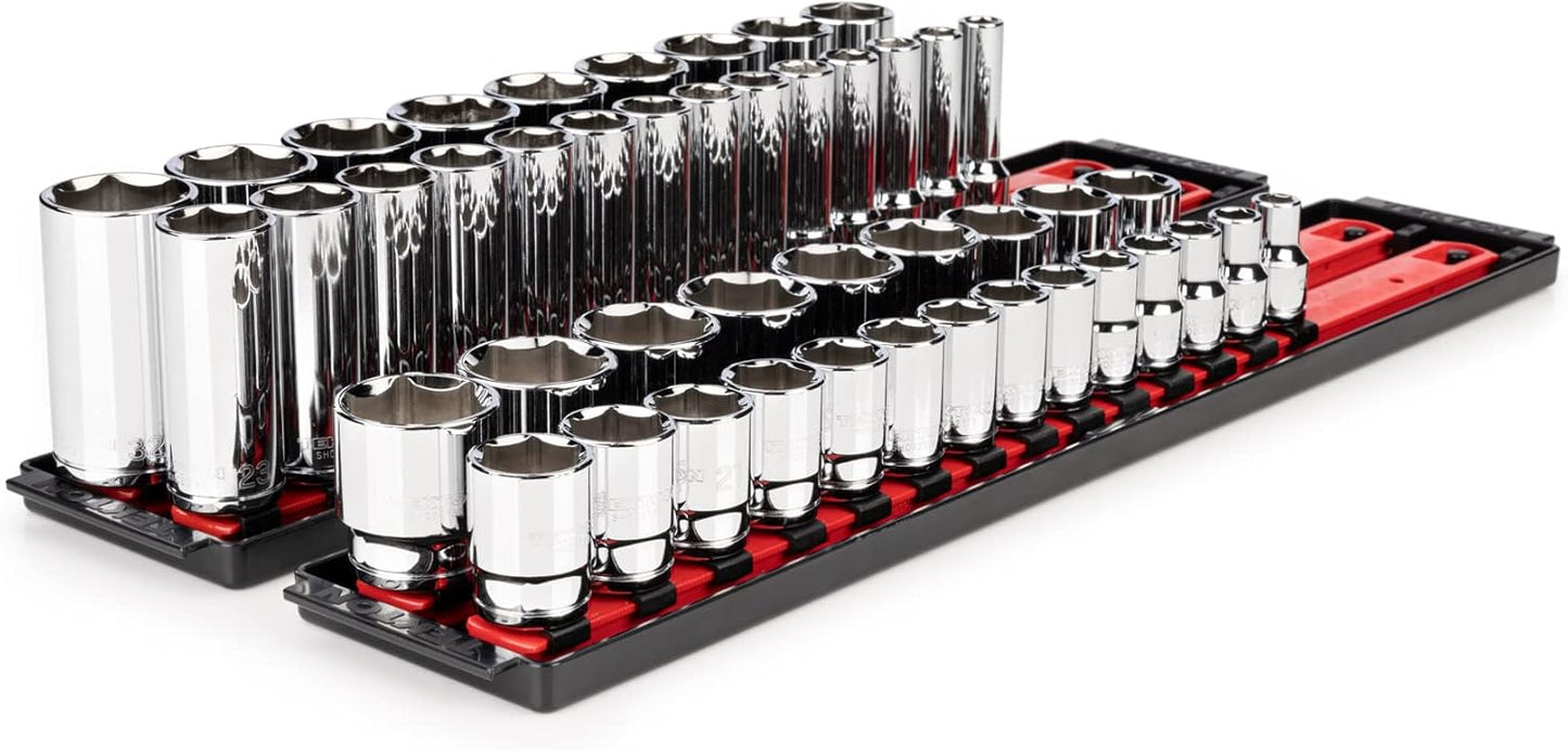 TEKTON 1/2 Inch Drive 6-Point Socket Set with Rail, 15-Piece (10-24 mm) | SHD92102