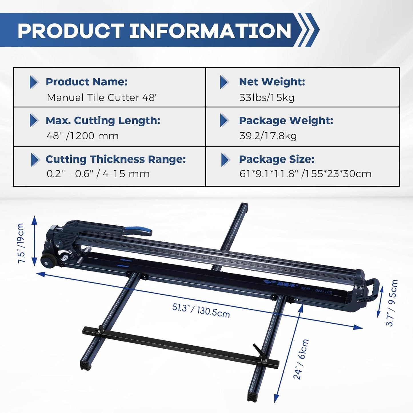 "YJINGRUI Manual Tile Cutter 48 inch, Tile Cutting Machine, Large Porcelain Tile Tools with Transport Handle and Wheels"
