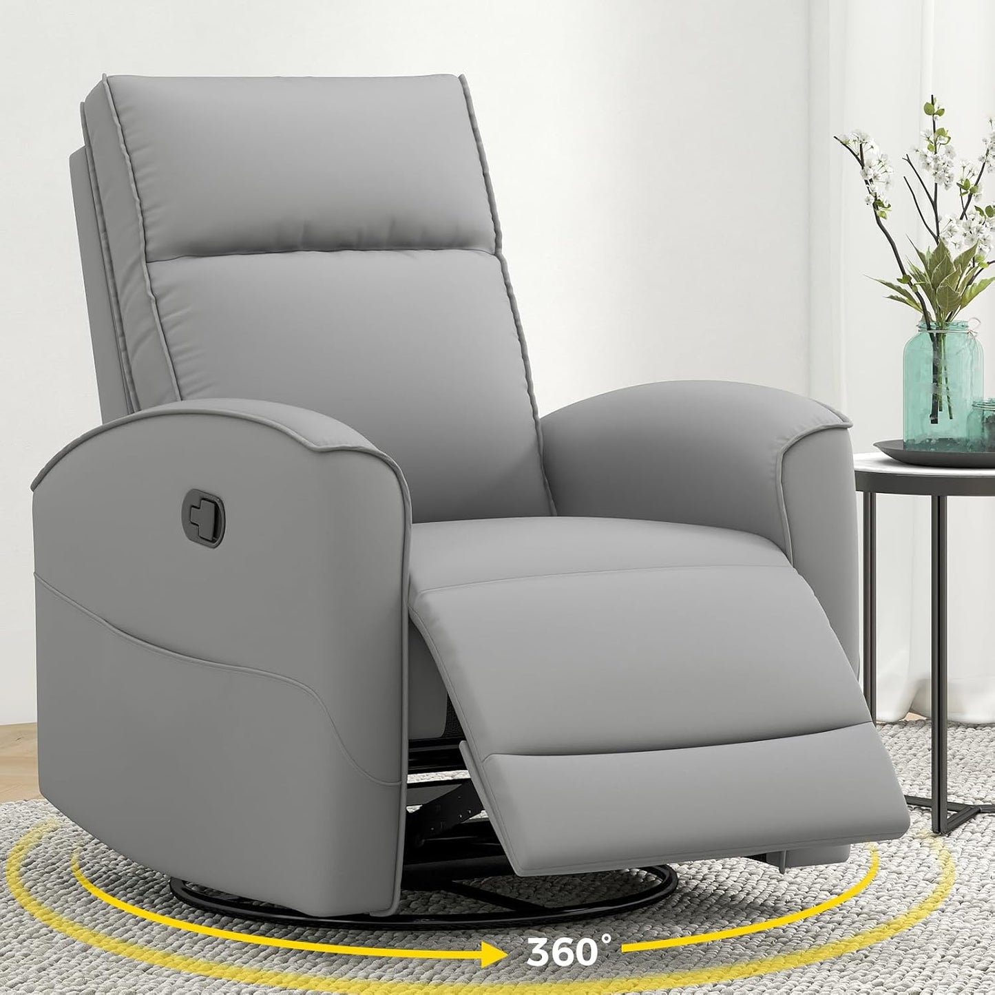 ANJ Manual Swivel Rocker Recliner, Glider Recliners with Padded Armrest and Backrest, Soft Leather Nursery Rocking Recliner Chair Reclining Sofa for Living Room