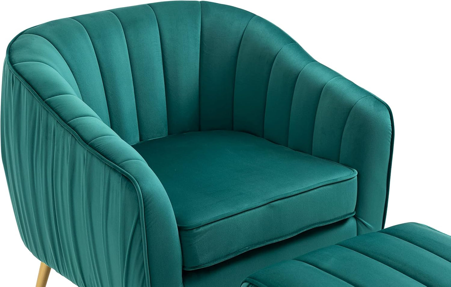 Yoluckea Modern Velvet Tub Barrel Chair with Ottoman Mid Century Upholstered Single Sofa Armchair Comfy Accent Living Room Chair with Ottoman Footrest Set for Bedroom Reading Room -Christmas Green