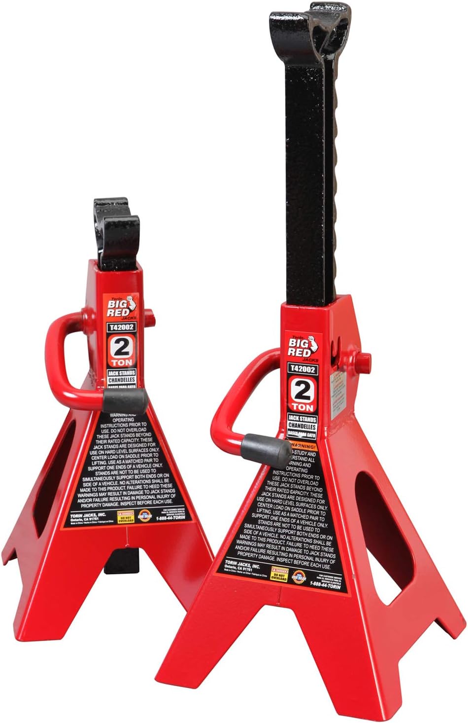 BIG RED T46002A Torin Steel Jack Stands: Double Locking, 6 Ton (12,000 lb) Capacity, Red, 1 Pair