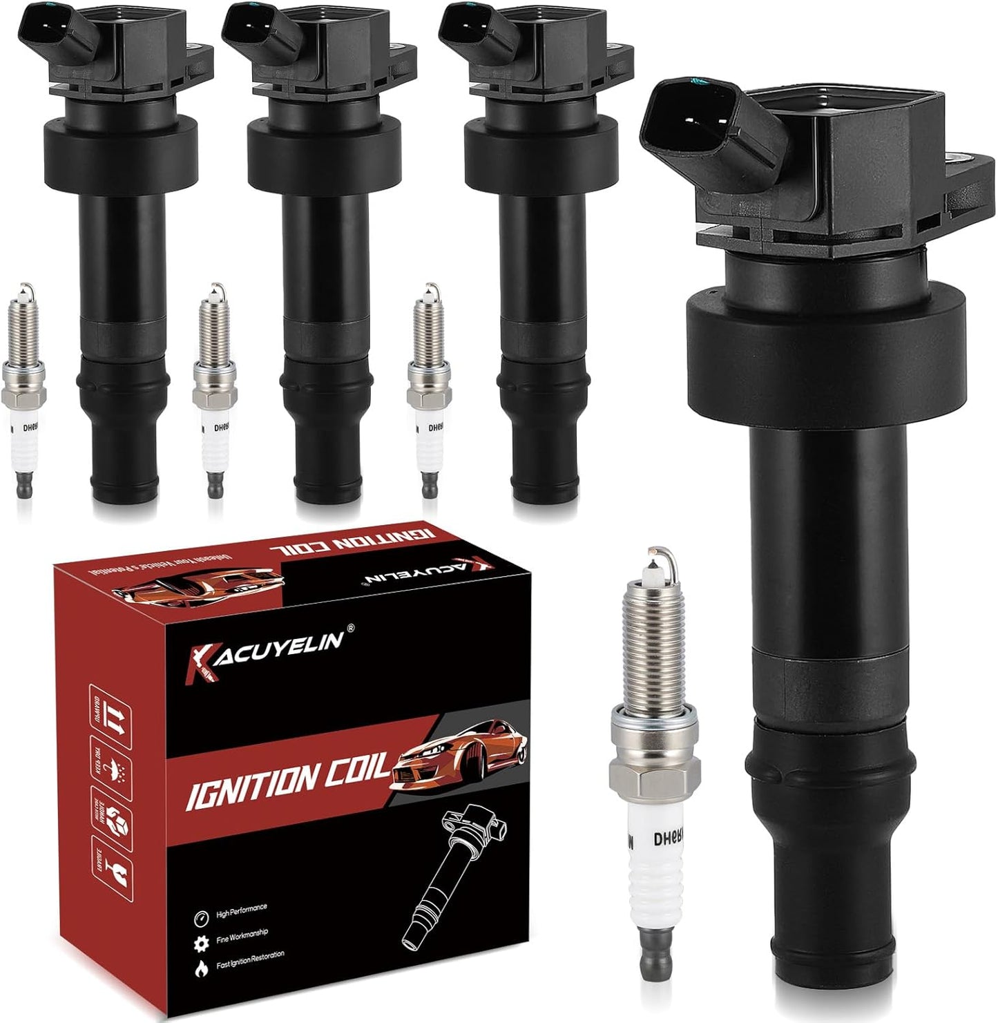 UF651 Ignition Coil Pack & Iridium Spark Plugs Compatible with Hyundai Elantra GT Coupe Tucson Kia Forte Soul 1.8L 2.0L L4 2011-2019 UF651 Coil Pack Sets of 4