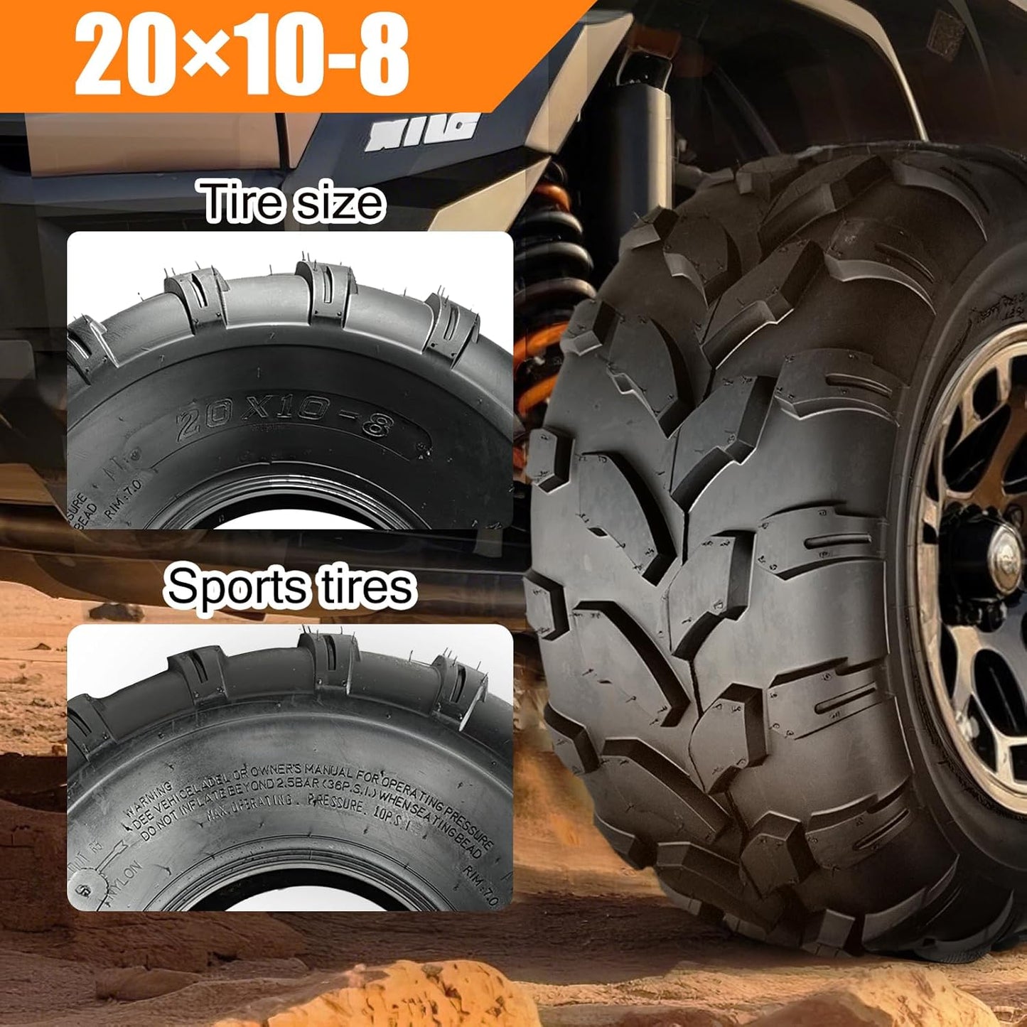 TRIPOWER ATV/UTV Tires 20x10-8 All Terrain 20x10x8 Off-Road Mud Lawn-Mowers Tires, 4 PR, Set of 2