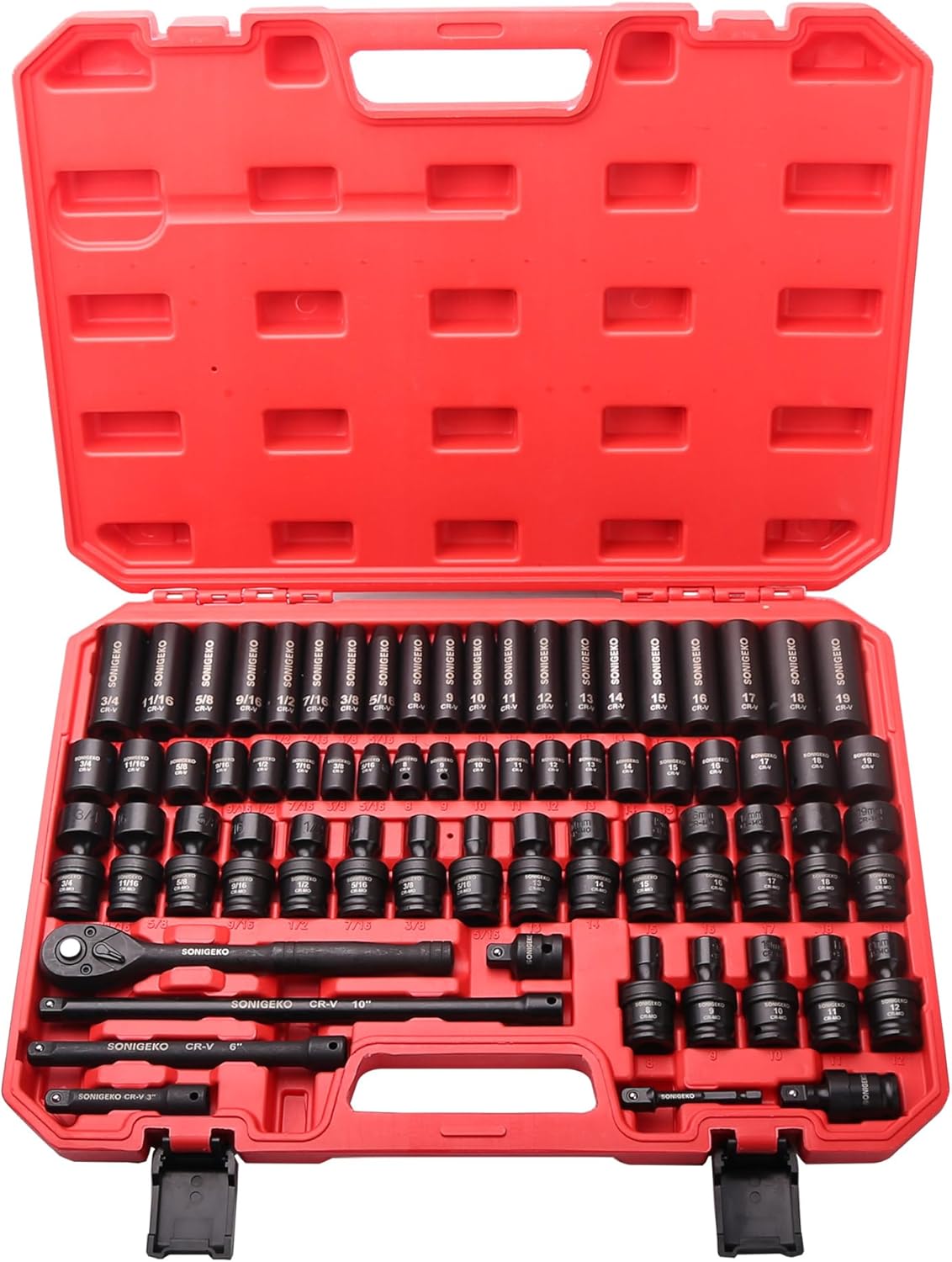 29-Piece 1/2" Drive Impact Socket Set - 6 Point Deep SAE & Metric CR-V Steel Sockets with 3", 5", 10" Extension Bar