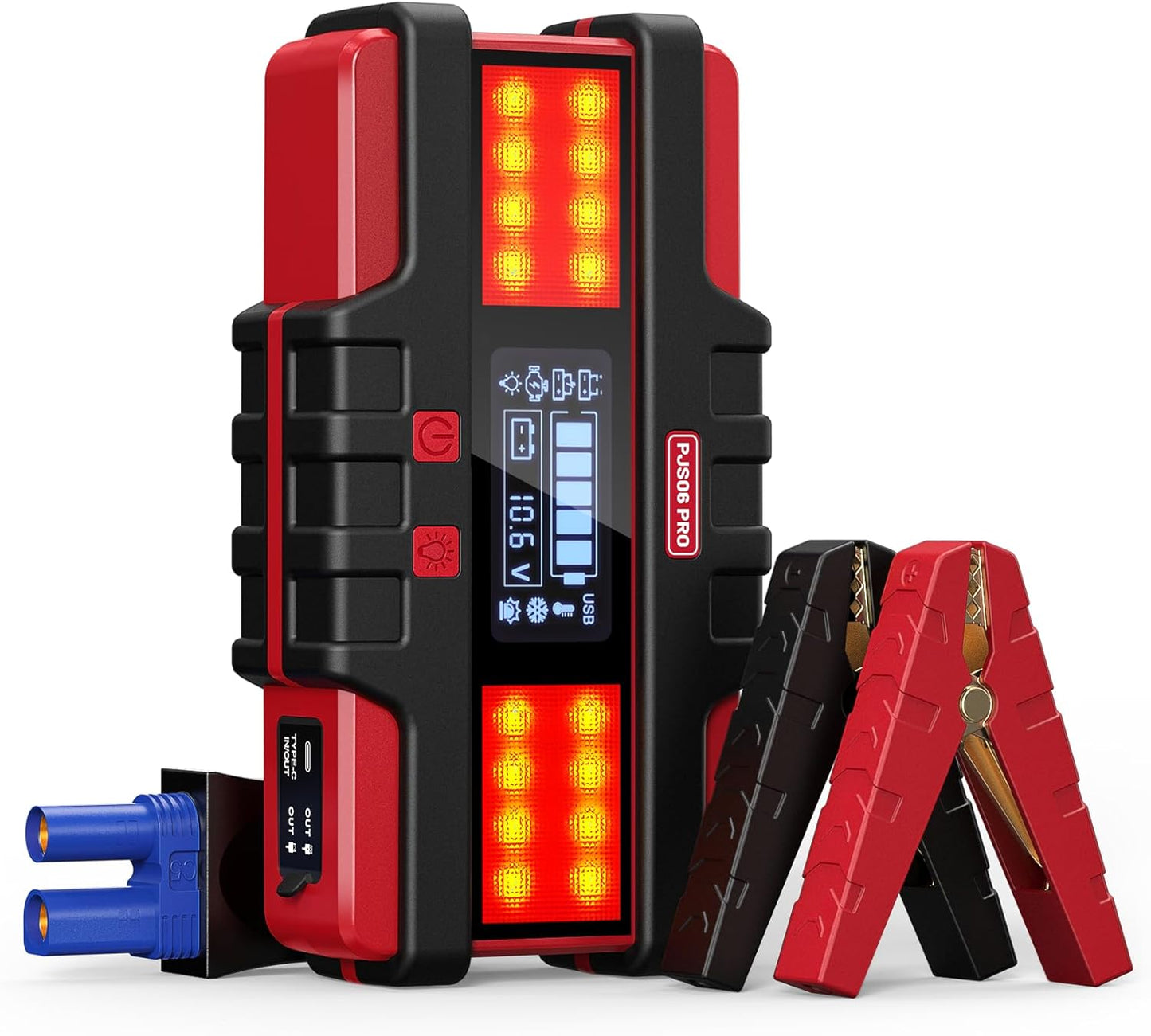 6000A Car Jump Starter (All Gas & 12L Diesel), 74Wh Portable Power Bank with 40W Fast Charge, Smart LCD Display, Red Warning Light
