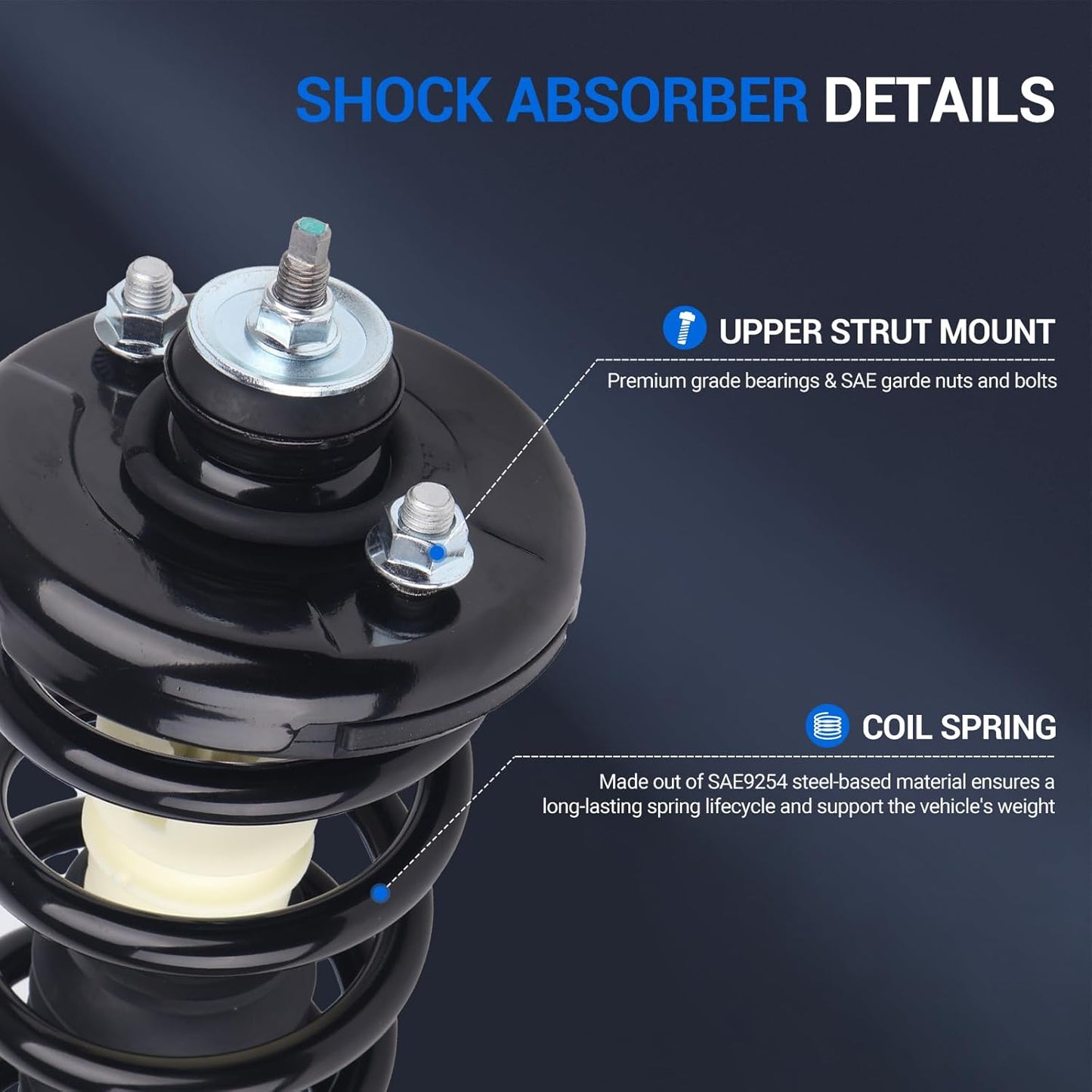 Autoround Rear Complete Shock Absorber Compatible with Honda Accord 2008 2009 2010 2011 2012 172563 Pair Struts with Coil Spring Assembly