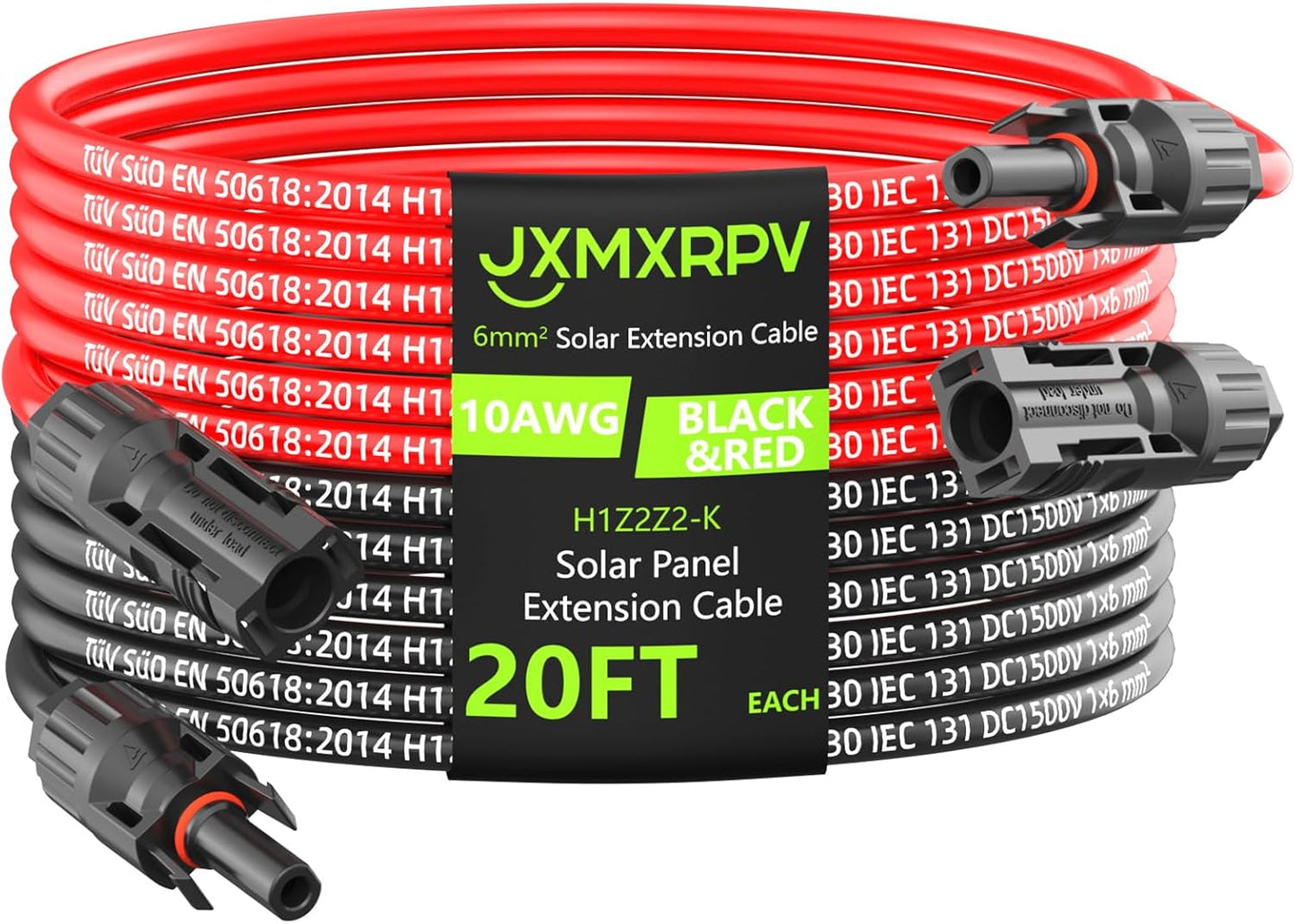 50Ft 10AWG Solar Cable Extension with Protection Cover, Solar Wire with Tool-Free Solar Connectors, IP68 Waterproof PV Cable, Solar Panel Extension Cable 10Gauge for Home Boat RV Solar Panels(50ft)