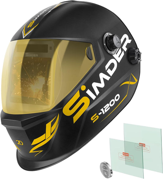 SSIMDER Welding Helmet Auto Darkening 4.33"X3.54" Extra Large Viewing True Color Welding Hood Solar Powered Welding Mask with 4 Arc Sensor Wide Shade 4/5-9/9-13 for TIG MIG Arc Weld Cutting Grinding