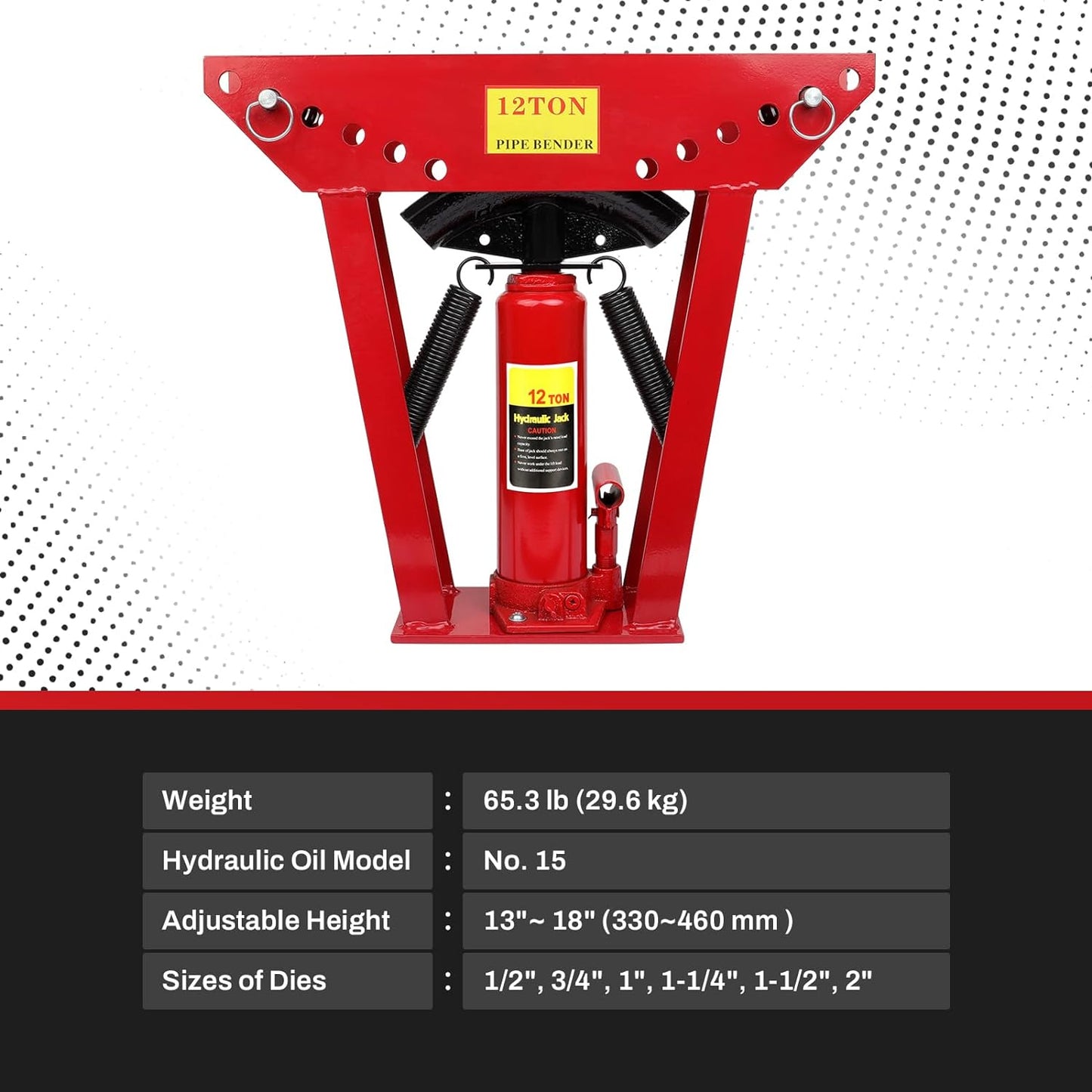 12 Ton Hydraulic Pipe Bender, Manual Copper Tubing Bender with 6 Dies (1/2",3/4",1",1-1/4",1-1/2",2"), 90°-180° Adjustable Rollers for Steel Iron Metal Ratcheting