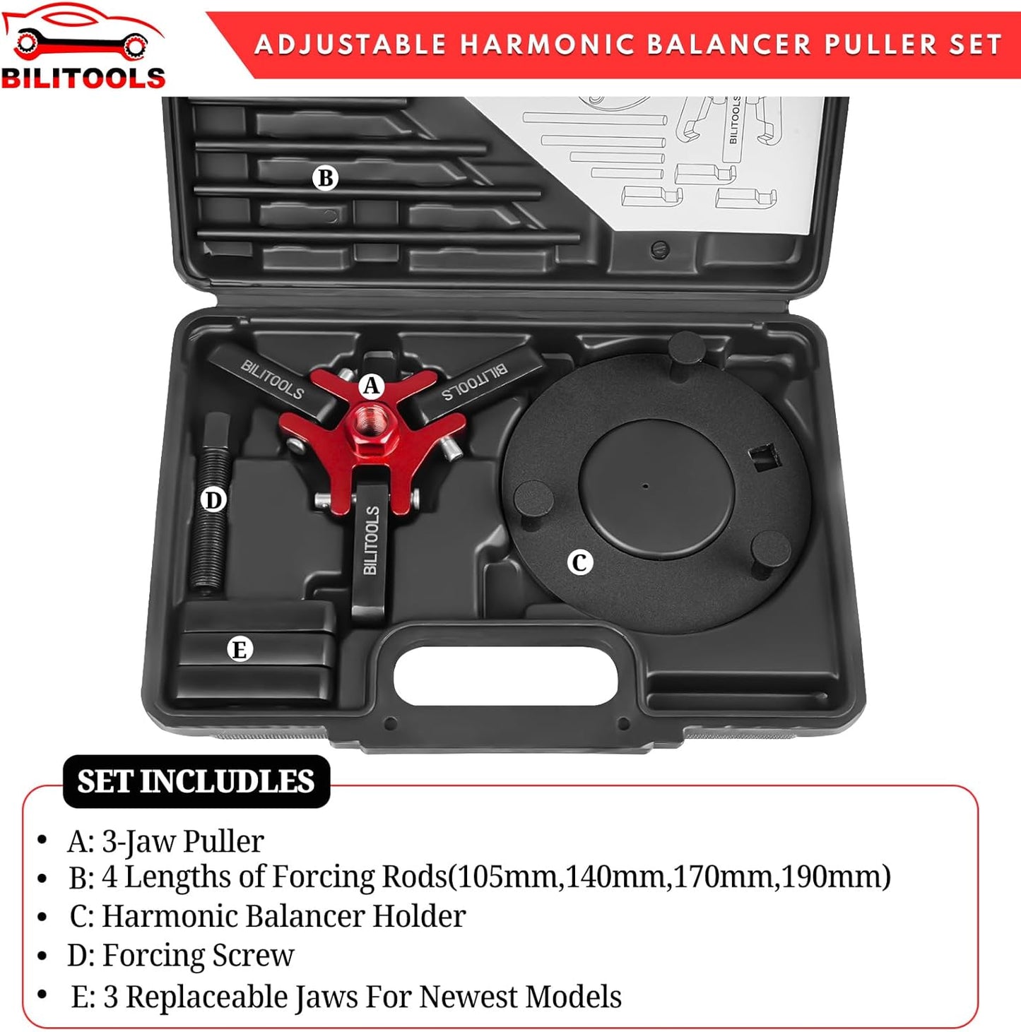 BILITOOLS Harmonic Balancer Puller Set, Upgraded 3-Jaw Pulley Puller with Holding Tool for Removing Harmonic Damper Balancers Compatible with Chevy, GM, Chrysler, Ford etc.