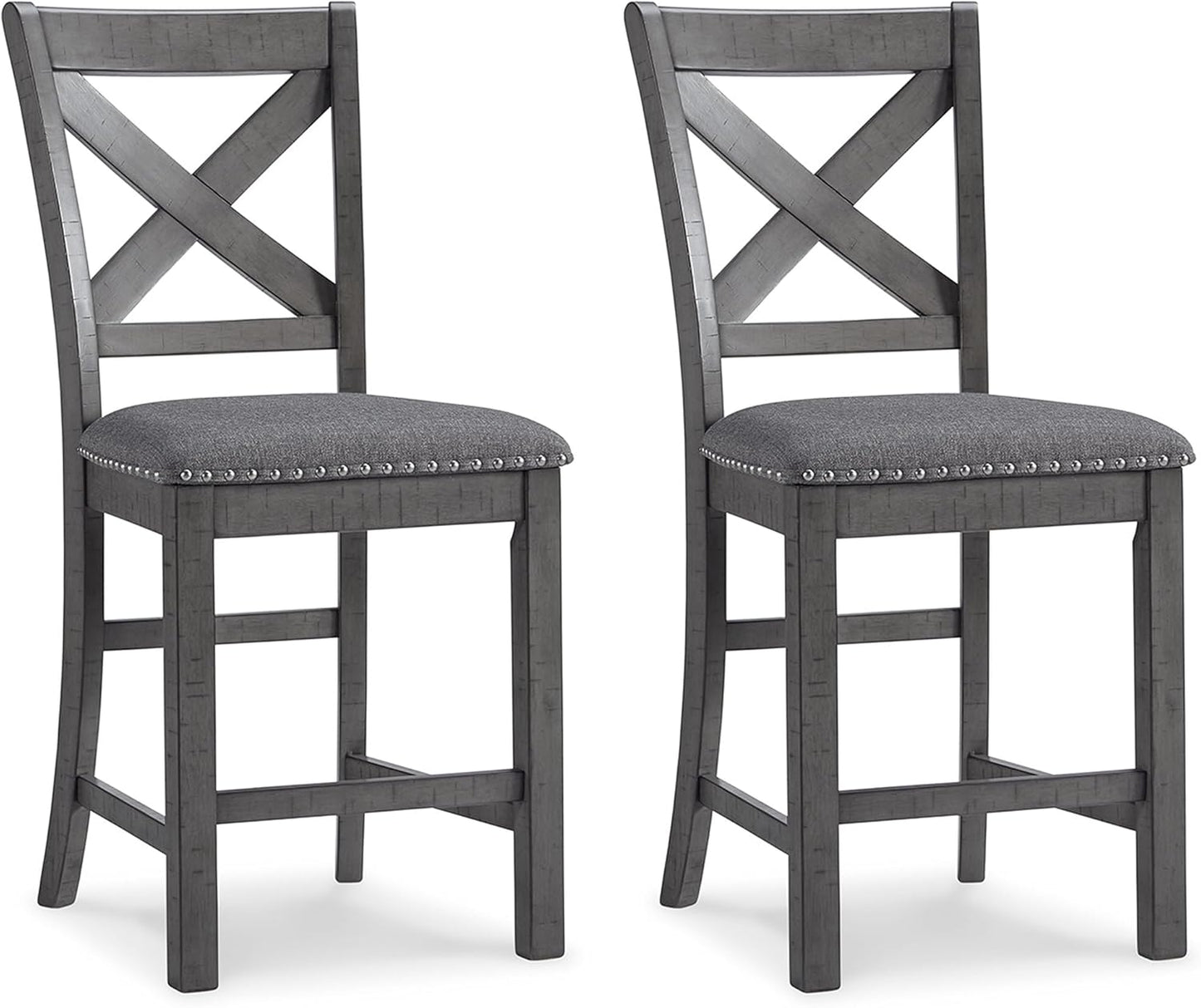 Signature Design by Ashley Moriville Rustic Farmhouse 24.5" Upholstered Barstool, 2 Count, Beige & Brown