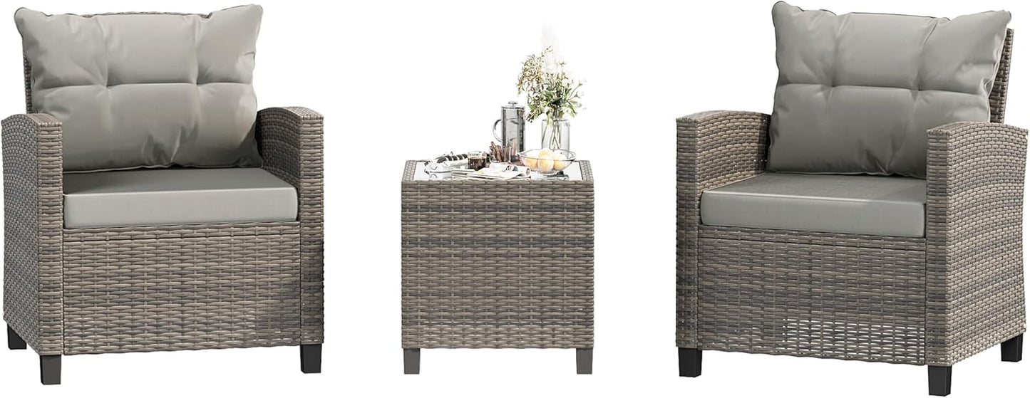 Shintenchi 3 Pieces Patio Furniture Set 3 Pieces PE Rattan Wicker Chairs with Table Outdoor Furniture for Backyard/Garden/Poolside/Outdoor Restaurant Brown Rattan with White Cushion