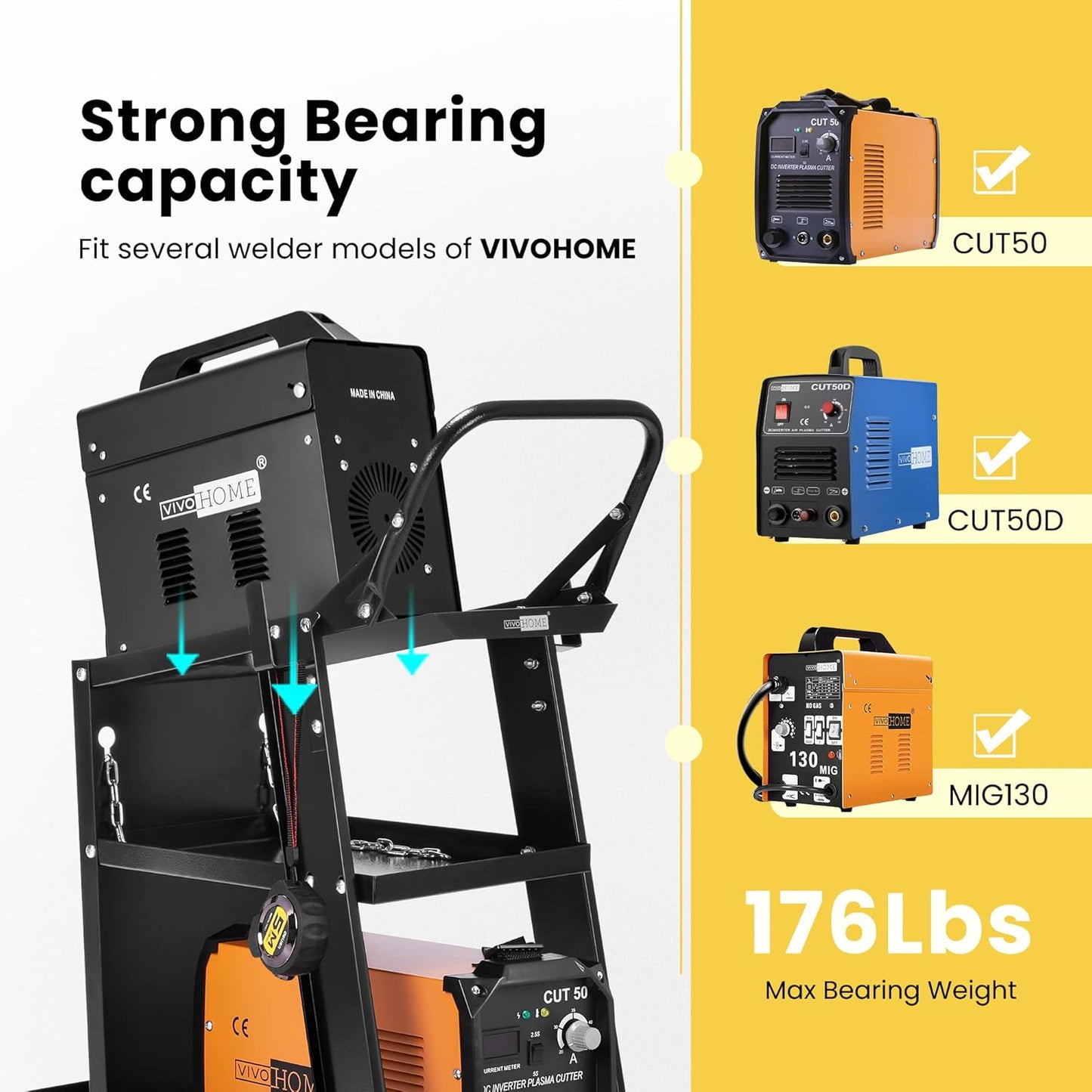 VIVOHOME Iron 3 Tiers Rolling Welding Cart with Upgraded Wheels and Tank Storage for TIG MIG Welder and Plasma Cutter Black