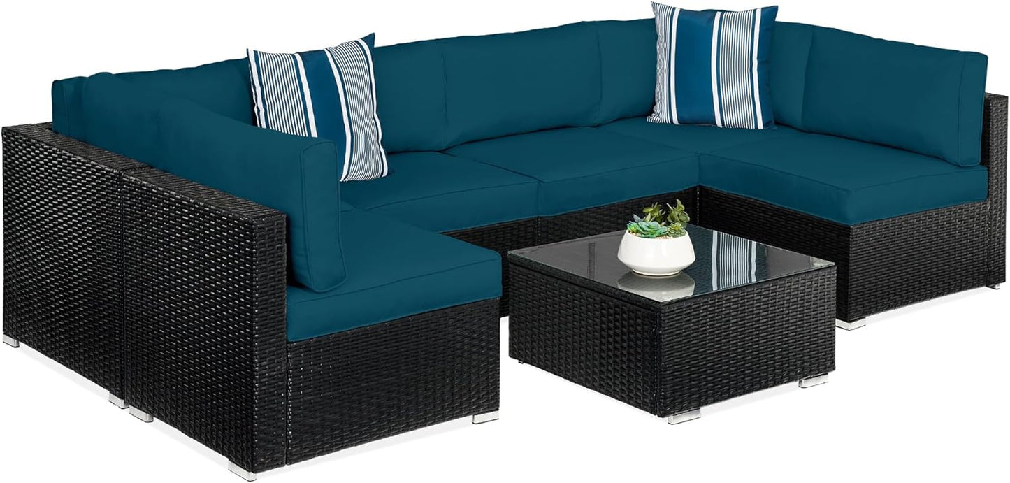 Best Choice Products 7-Piece Modular Outdoor Sectional Wicker Patio Conversation Set w/ 2 Pillows, Coffee Table, Cover Included - Gray/Gray