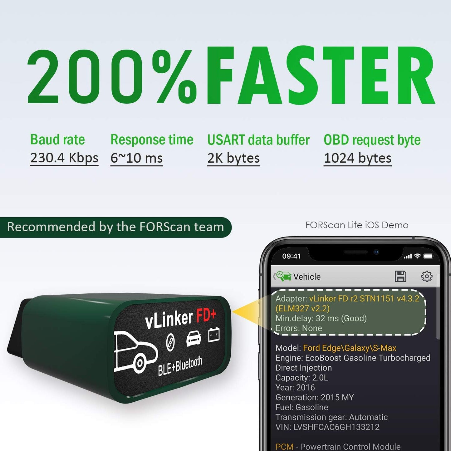 vgate vLinker FD Plus OBD2 Adapter Bluetooth BLE Scanner for FORScan, Work with iPhone, Android, and Windows