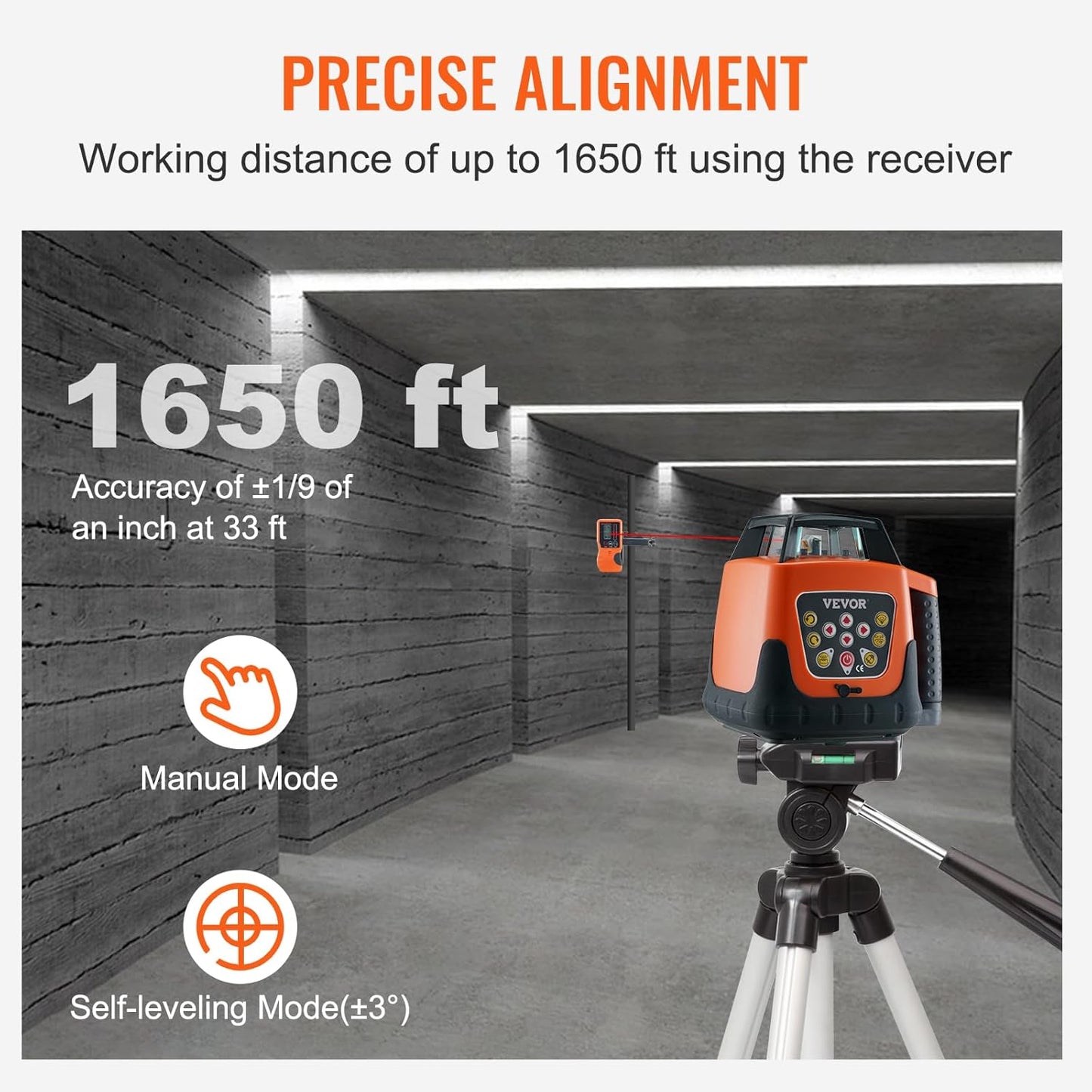 VEVOR Rotary Laser Level 1650ft,360 Degree Self Leveling Red Cross Line Laser,5 Rotation Speeds&4 Scanning Angles Adjustment,IP66 Waterproof Remote Control Manual Self-leveling Mode,Battery Included