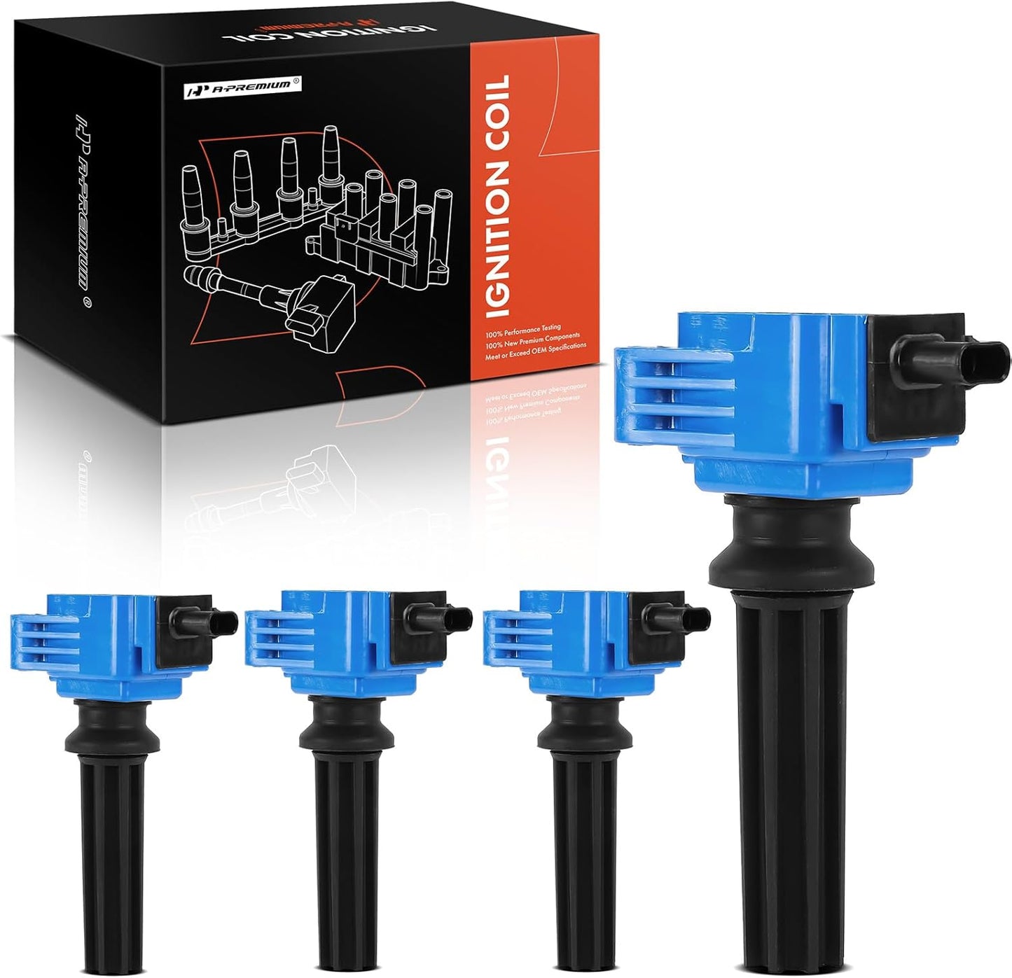 A-Premium Engine Ignition Coil Pack Compatible with Ford Explorer, Escape, Fusion, Focus, Edge, Mustang, Taurus, EcoSport & Land Rover Range Rover Evoque, Discovery Sport, LR2 & Lincoln MKZ, MKC, MKT