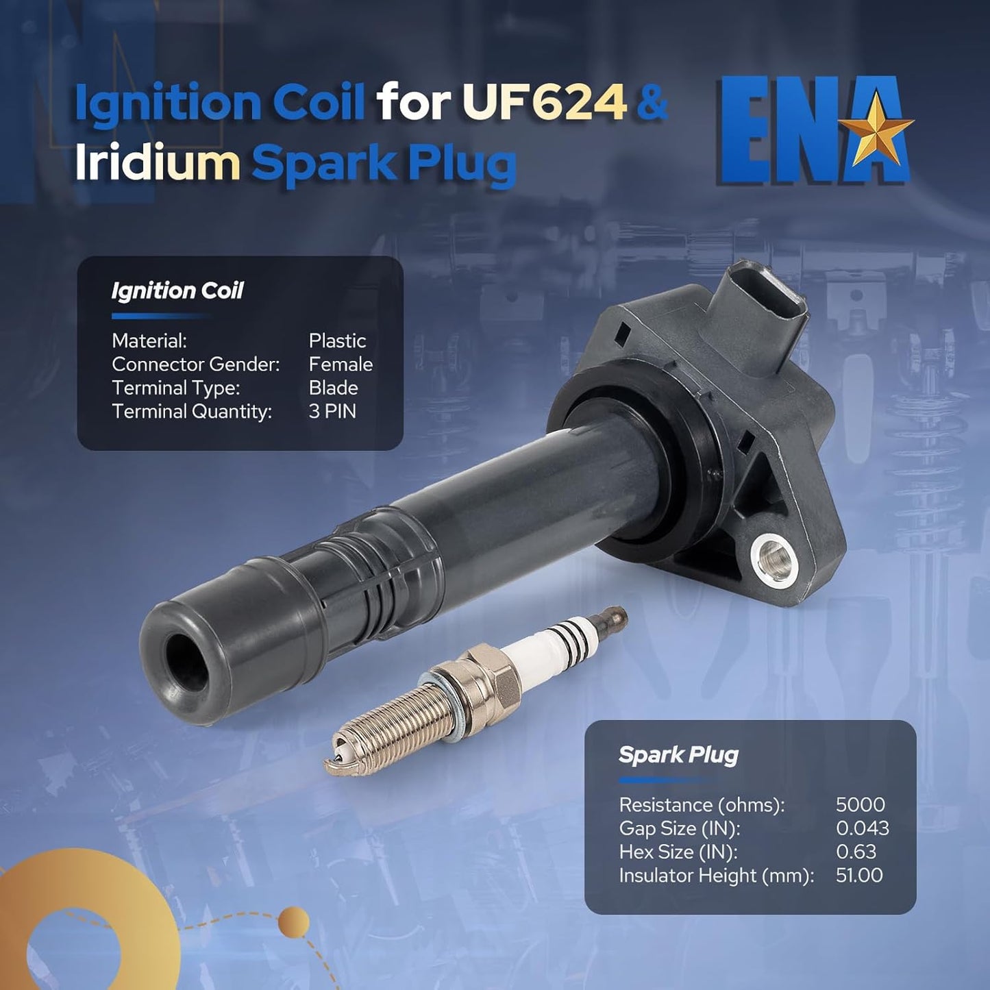 Set of 6 UF624 Ignition Coil Pack and 93175 Iridium Spark Plug Compatible with Honda Odyssey Accord Crosstour Pilot Ridgeline Acura RL TL TSX 3.5L V6 2008 2009 2010 2011 2012 2013 2014 2015 2016 2017