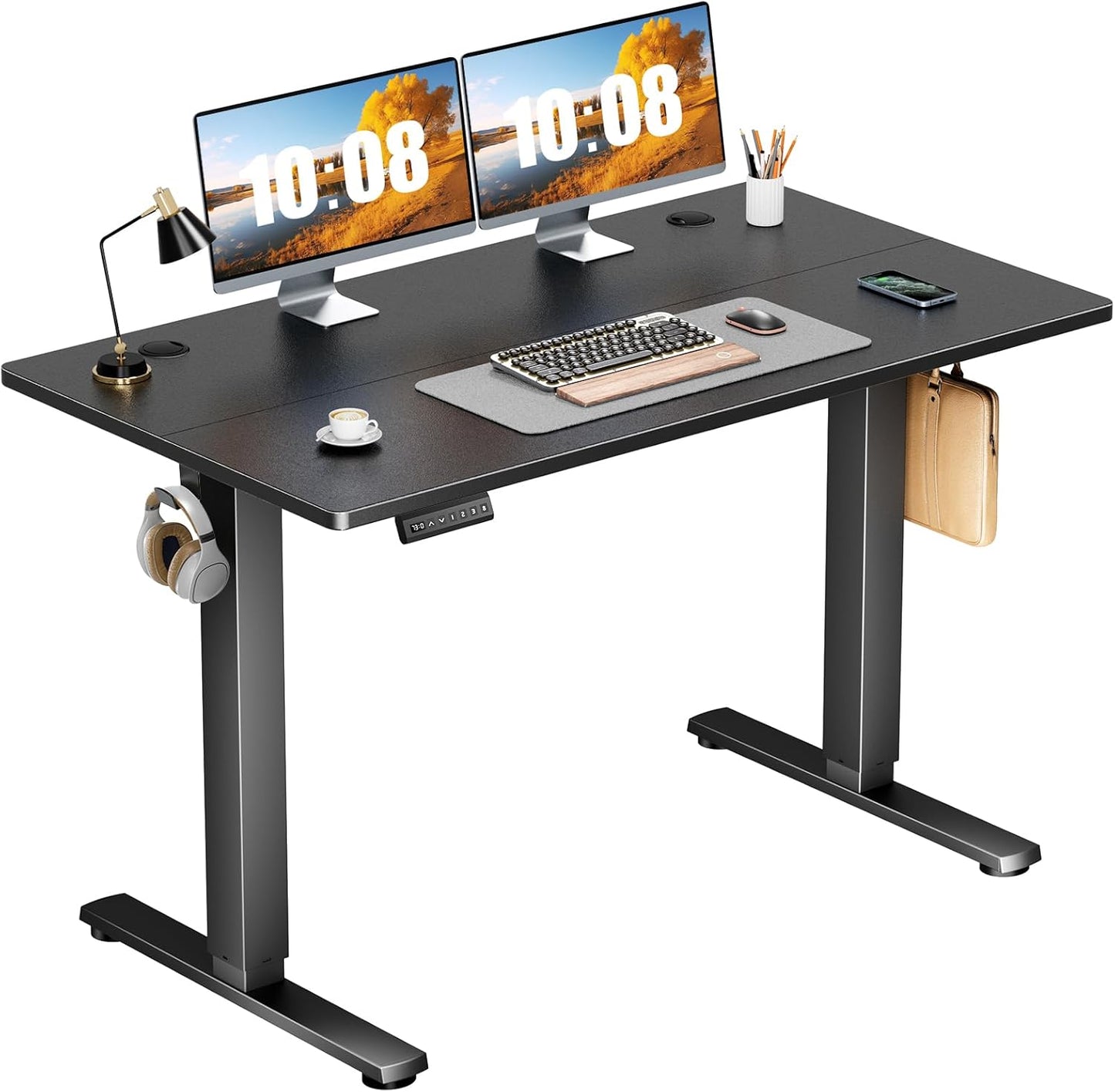 Sweetcrispy Electric Standing Desk Adjustable Height, 48x24 Inch Sit Stand Up Home Office Desks Computer Workstation PC Work Table with 3 Memory Preset Splice Wood Board Metal Frame, White