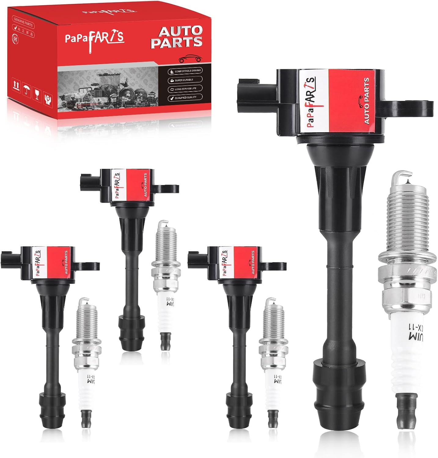 Set of 4 Ignition Coil Pack UF350 and Spark Plugs Compatible with Nissan Altima Sentra 2002 2003 2004 2005 2006 L4 2.5L