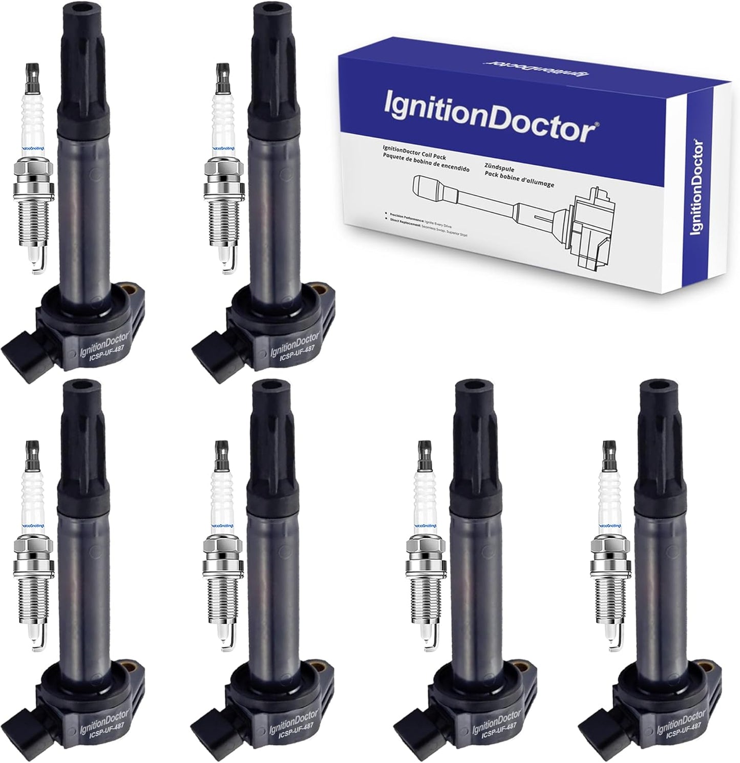 Set of 6 Iridium Spark Plug Ignition Coil Compatible with Avenger Grand Caravan Dodge Journey Jeep Wrangler Chrysler 200 300 Town & Country RAM 1500 2500 3500 Durango 3.6L V6 UF648 9407