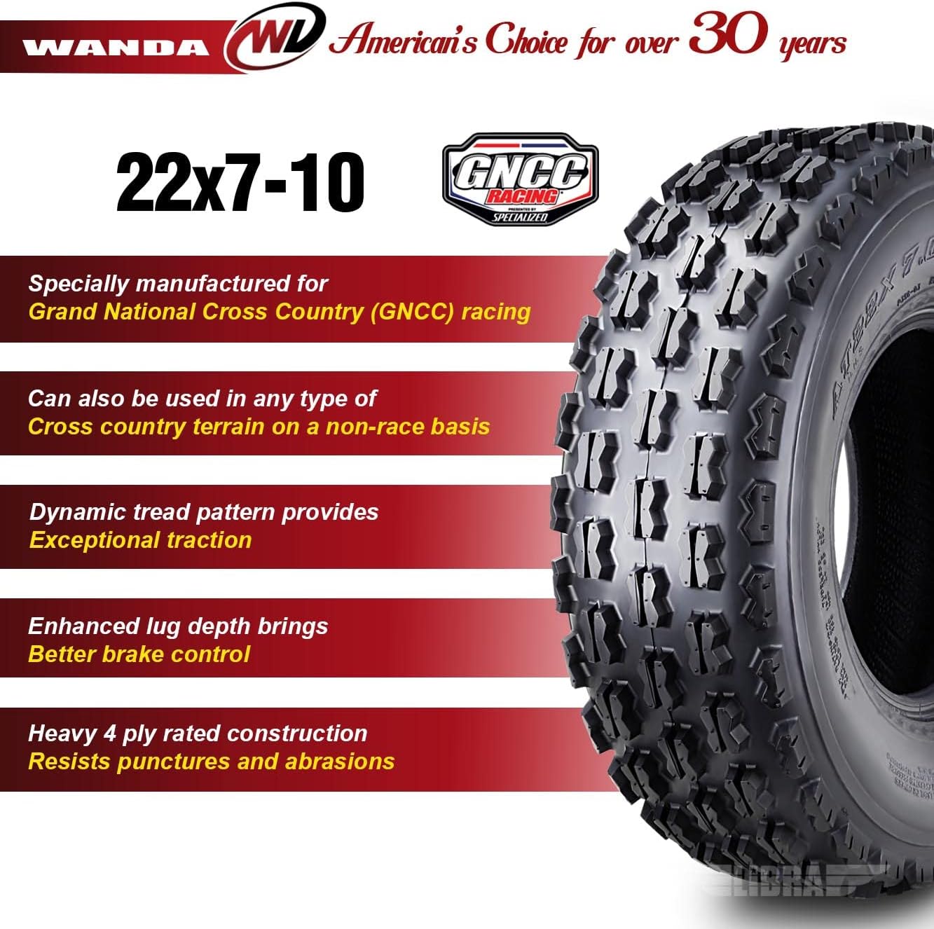 WANDA 2 Sport ATV Tires 22x7-10 22x7x10 fit for Honda TRX 250EX 300EX 400EX 450R front GNCC Racing