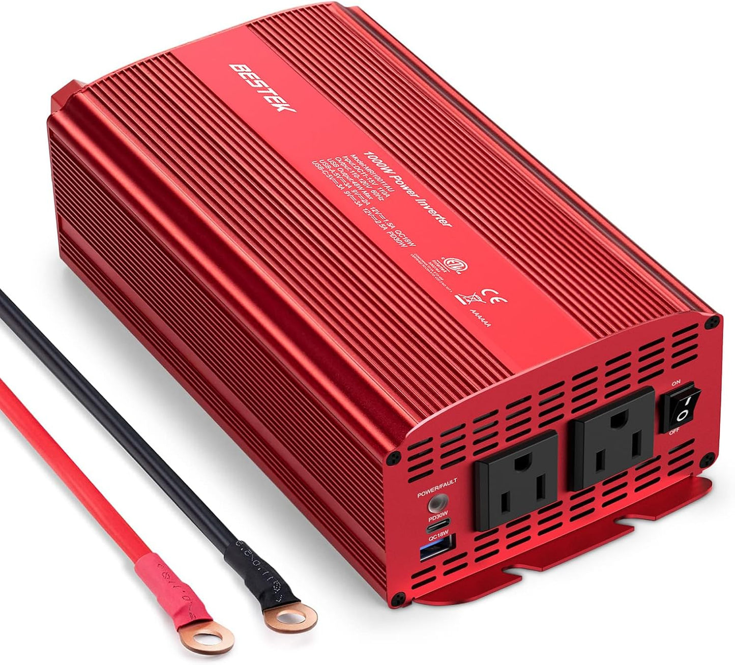 BESTEK 1000W Car Power Inverter, DC 12V to 110V Car Power Converter with 2 AC Outlets/30W PD USB-C/18W Quick USB A Charge Multi-Protection 1000 watt Power Inverter for Vehicles/Car/RV/Home