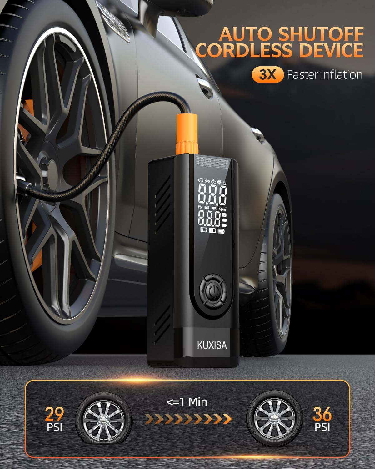 Tire Inflator Portable Air Compressor,180PSI & 3X Faster Air Pump for Car Tires with Digital Pressure Gauge, 25000mAh Air Compressor for Car, Motorcycle, Bicycle, Ball and More