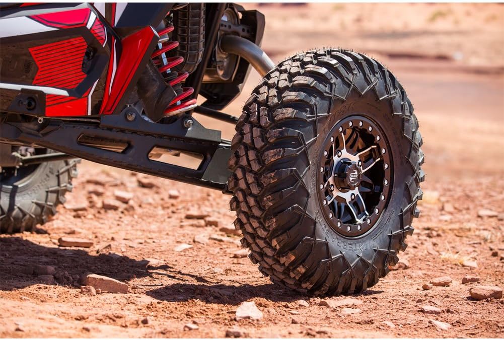 Set of 4 Tusk Aramid Terrabite UTV/ATV Tires – 27x9-12 Front & 27x11-12 Rear – 10-Ply Rated Radial Construction, Aramid Reinforced Sidewalls, ¾″ Deep Tread, All-Terrain Grip, Heavy Load Capacity