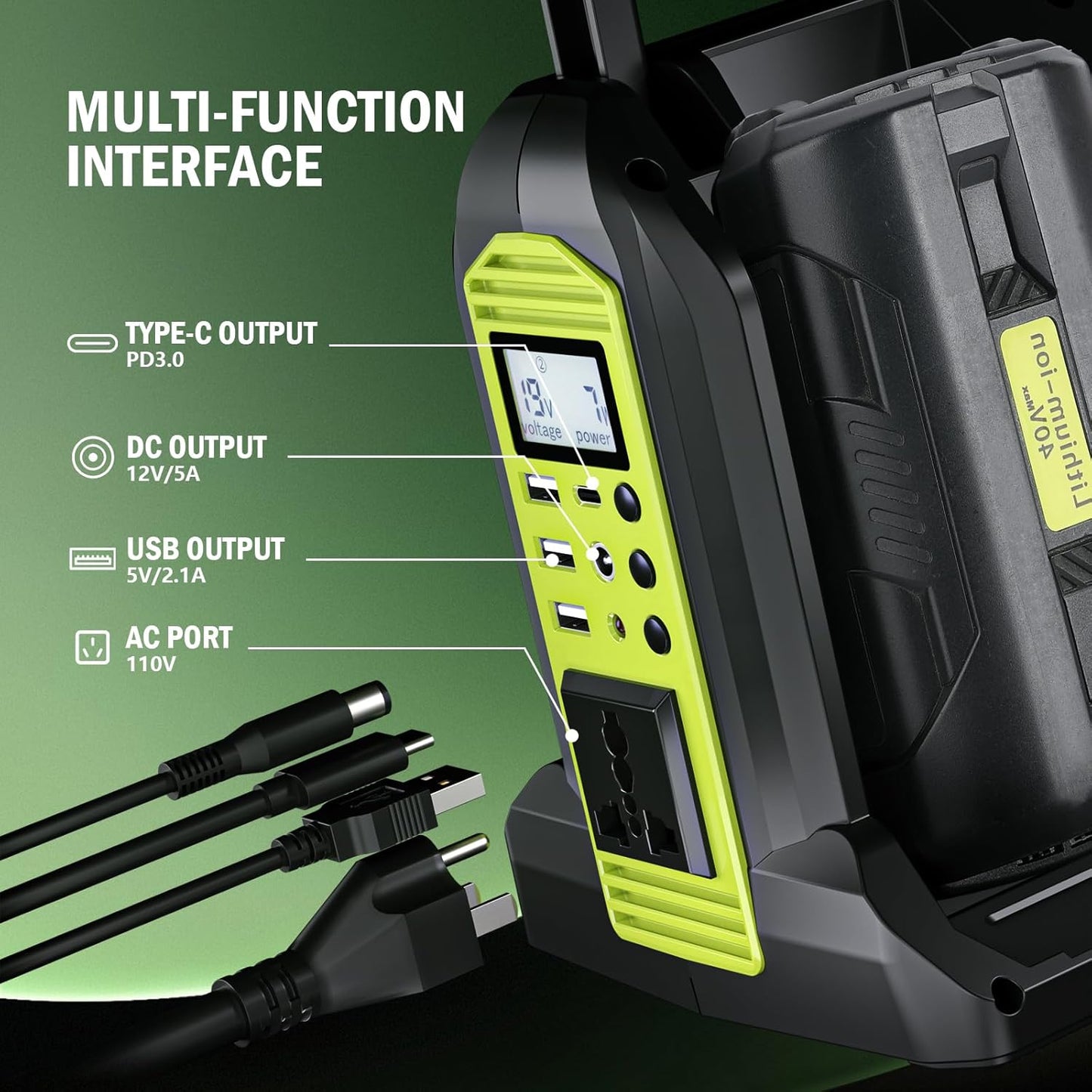 350W Power Inverter for Ryobi 40V Li-ion Battery, OP401 2-Port 40V to 120V Pure Sine Wave Inverter with LED Light, 3 USB-A Port, 1 USB-C Port, 1 DC Port, Power Station for Camping Emergency(Tool Only)