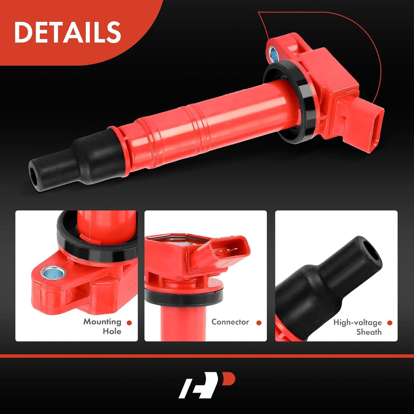A-Premium (Red) Engine Ignition Coil Pack Compatible with Toyota Camry, Corolla, Tacoma, Tundra, 4Runner, Matrix, FJ Cruiser, Solara & Lexus IS F, IS500, GS F, RC F, LC500 & Scion xB, 4-PC Set