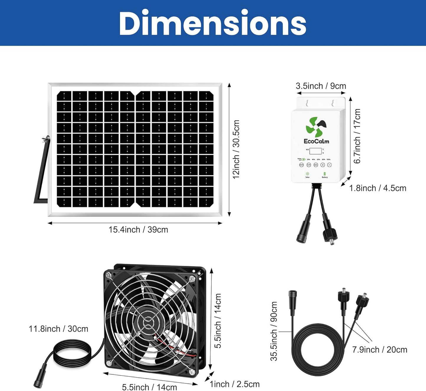 Solar Exhaust Fan for Chicken Coop with Battery and Adjustable Thermostat, Solar Powered Fan with 25W Bifacial Solar Panel & Dual 5.5" Fans Kits