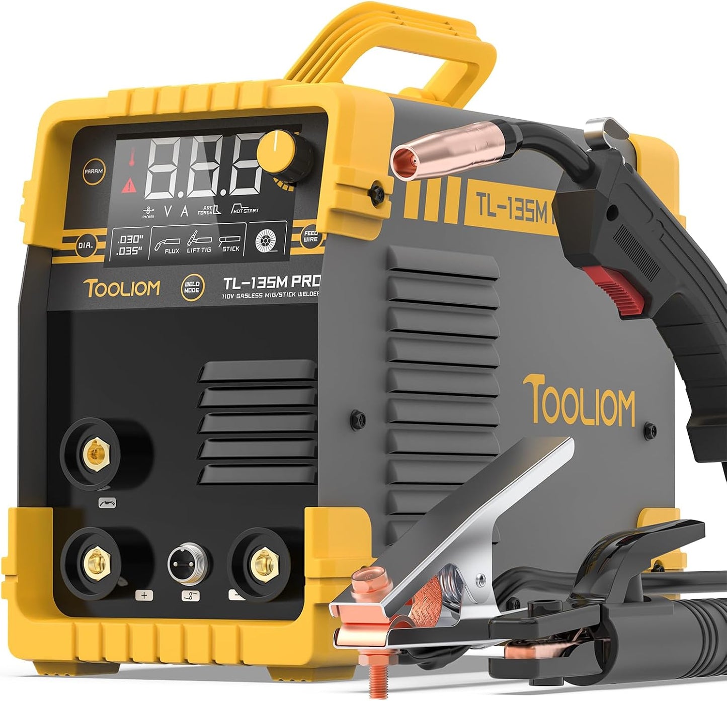 TOOLIOM 135A Mini MIG Welder Flux Core 110V MIG Welder Gasless Flux MIG/Lift TIG/Stick 3 in 1 Welding Machine Portable