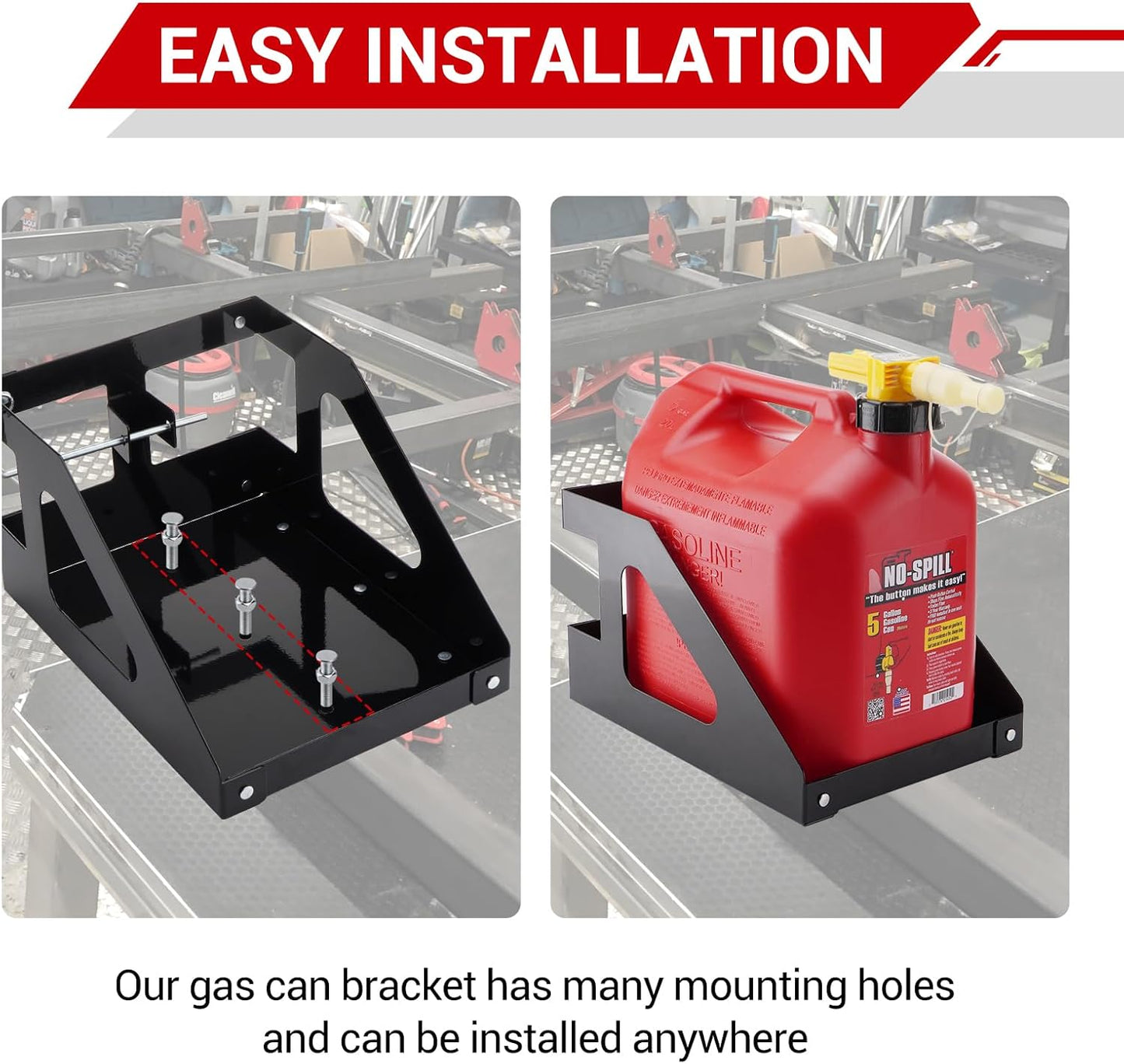 5 Gallon Trailer Gas Can Holder Rack Compatible with No-Spill Gas Can 5 Gallon (20 Liter) Fit for Trailers Trucks, with Anti-Theft Lock