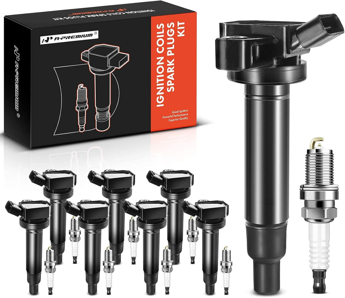 A-Premium Set of 8 Ignition Coil Pack and Iridium Spark Plugs Compatible with Toyota Tundra 2000-2009, 4Runner 2003-2009 & Lexus GS430 2001-2007, V8 4.3L 4.7L