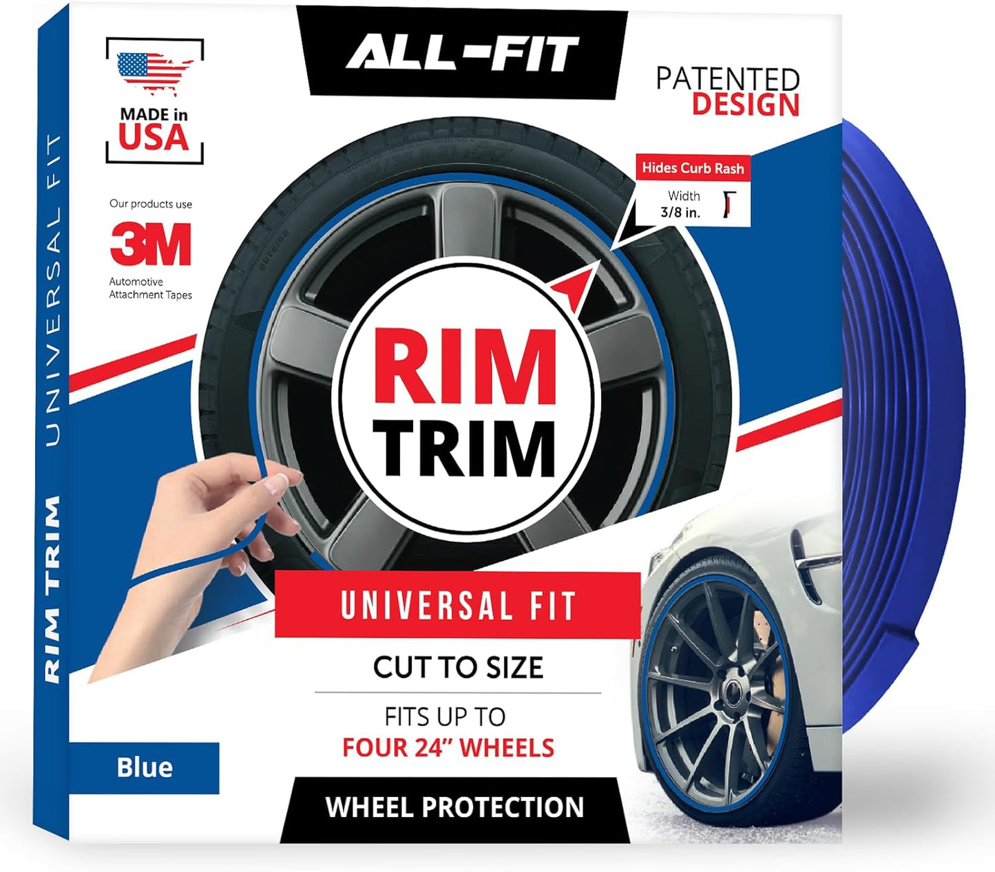 All-Fit Automotive Rim Trim – Durable DIY Car Exterior Accessories for Curb Rash Protection – Fits Up to Four 24” Wheels – Flexible, Durable Wheel Rim Protector (3/8″ width/Red)