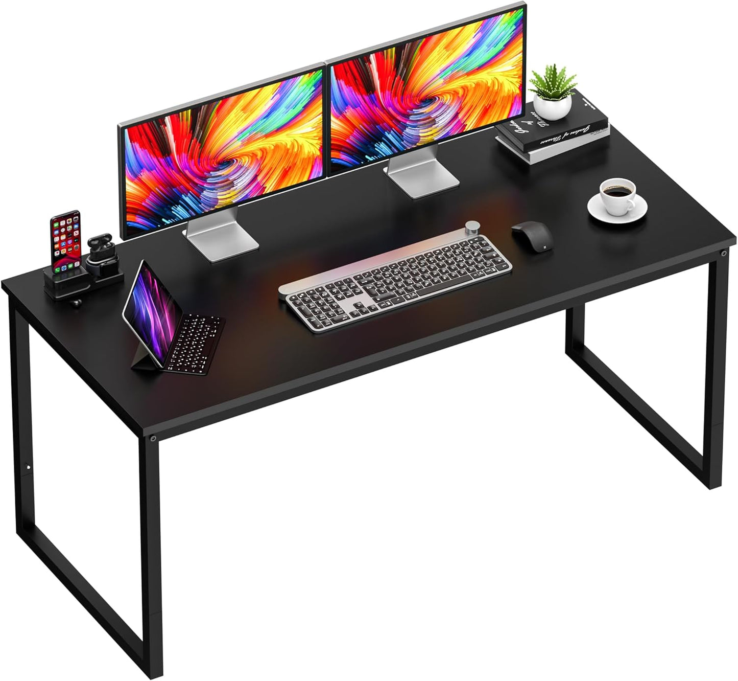 SUPER DEAL Computer Desk 47 Inch Modern Sturdy Office Desk PC Laptop Notebook Simple Writing Table for Home Office Workstation, Black