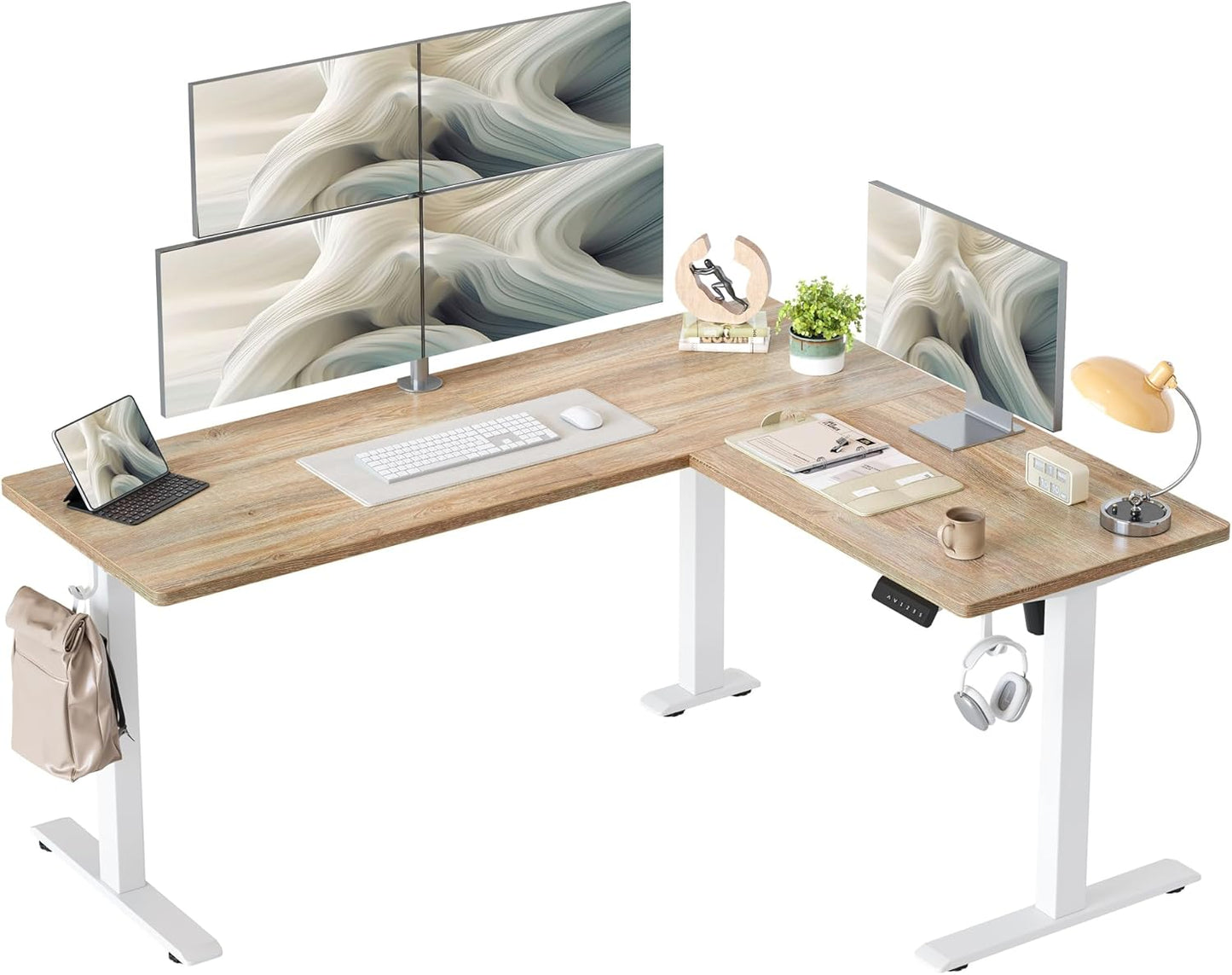 TIQLAB 63 x 55 inch L Shaped Standing Desk Adjustable Height, Electric Corner Standing Desk, Sit Stand Computer Table with Splice Board, Rustic Brown