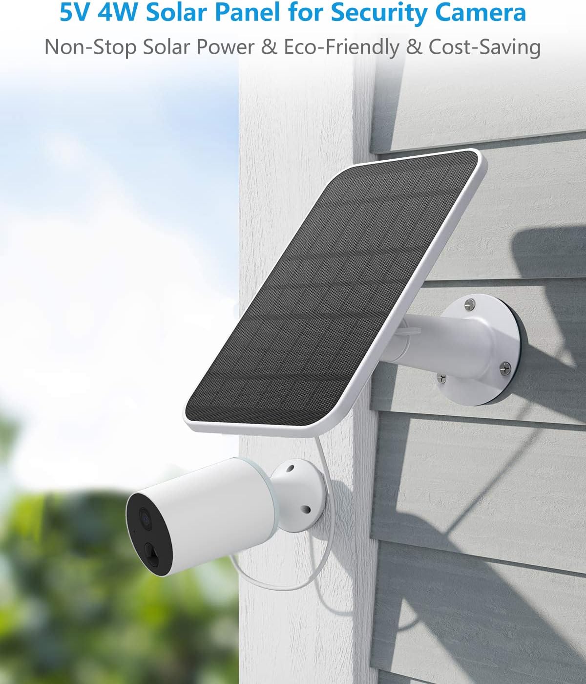 Solar Panel Charger Compatible with Eufycam 3/3C/2C/2C Pro/E40/E20/2/2 Pro/E/L20/L40/Solo/SoloCam Spotlight, 5W Solar Panel for Eufy Camera, Micro USB & USB-C Port, 9.8ft Cable, P65 Waterproof, 4 Pack