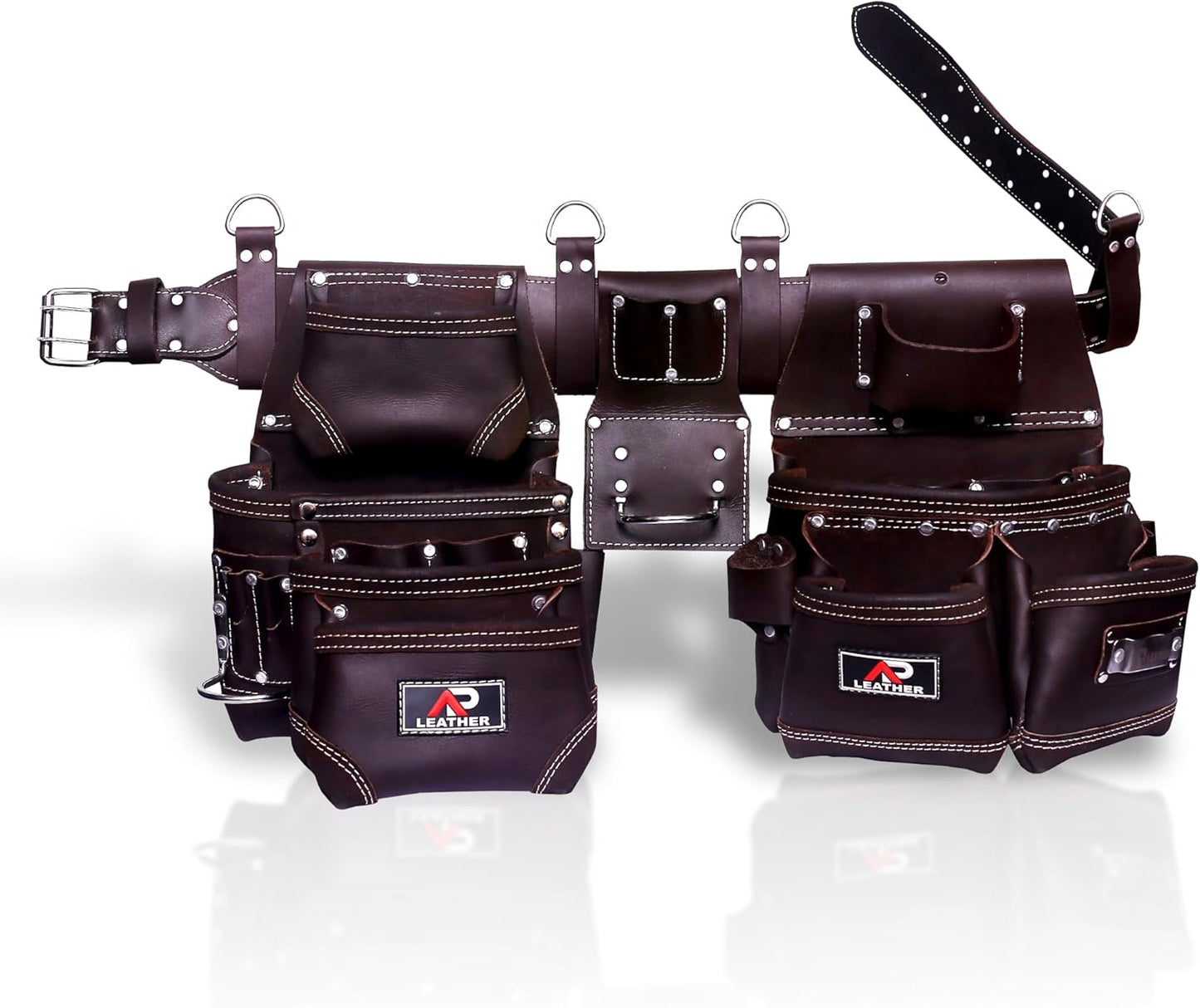 Ap-Leather Real cowhide oil tanned Leather Tool Belt/pouch/framer Set for Men/women Carpenters, Framers, Electricians, Gardeners & Construction Work with 26 Pockets.