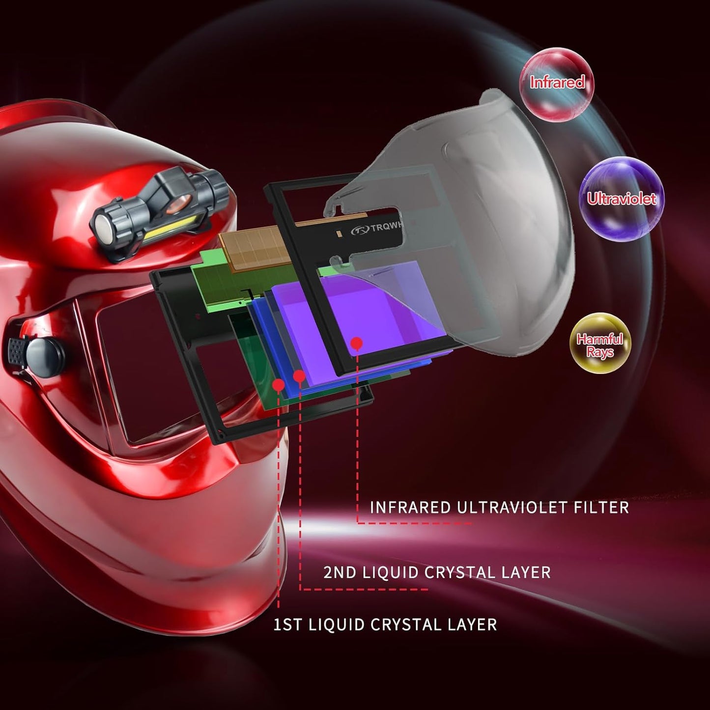 Auto Darkening Welding Helmet with Light Solar Powered True Color Welding Hood 2 Arc Sensor Wide Shade 9-13 Welding Mask with Extra Grinding Mode Weld Helmet (Red)