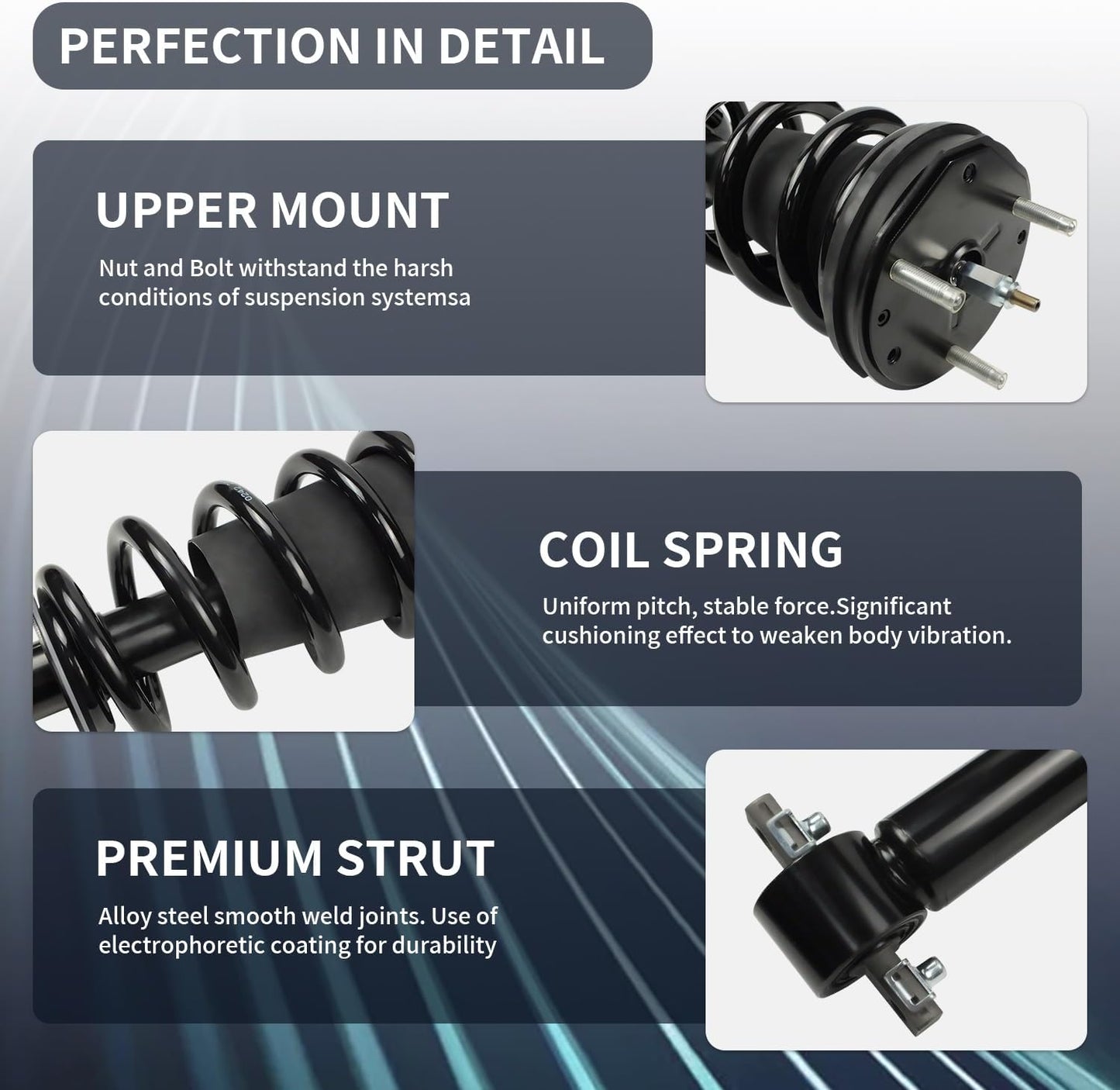 2PCS Front Shock Absorbers Struts Assembly Suspension with Coil Springs For 2007-2014 Cadillac Escalade Chevy Suburban Tahoe GMC Yukon XL Sierra 1500 Chevrolet Silverado Shocks 580-435
