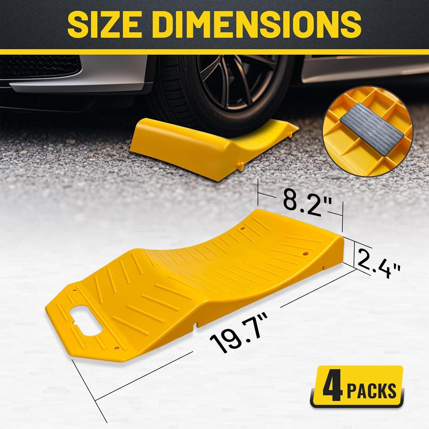4 Packs Tire Saver Ramps, Non-Slip Prevent Flat Spots Caused by Long Parking, Flat Tire Prevention Tire Ramps, Quality Portable Handle Design for Easy Movement Suit for Cars RV Camper Trailer