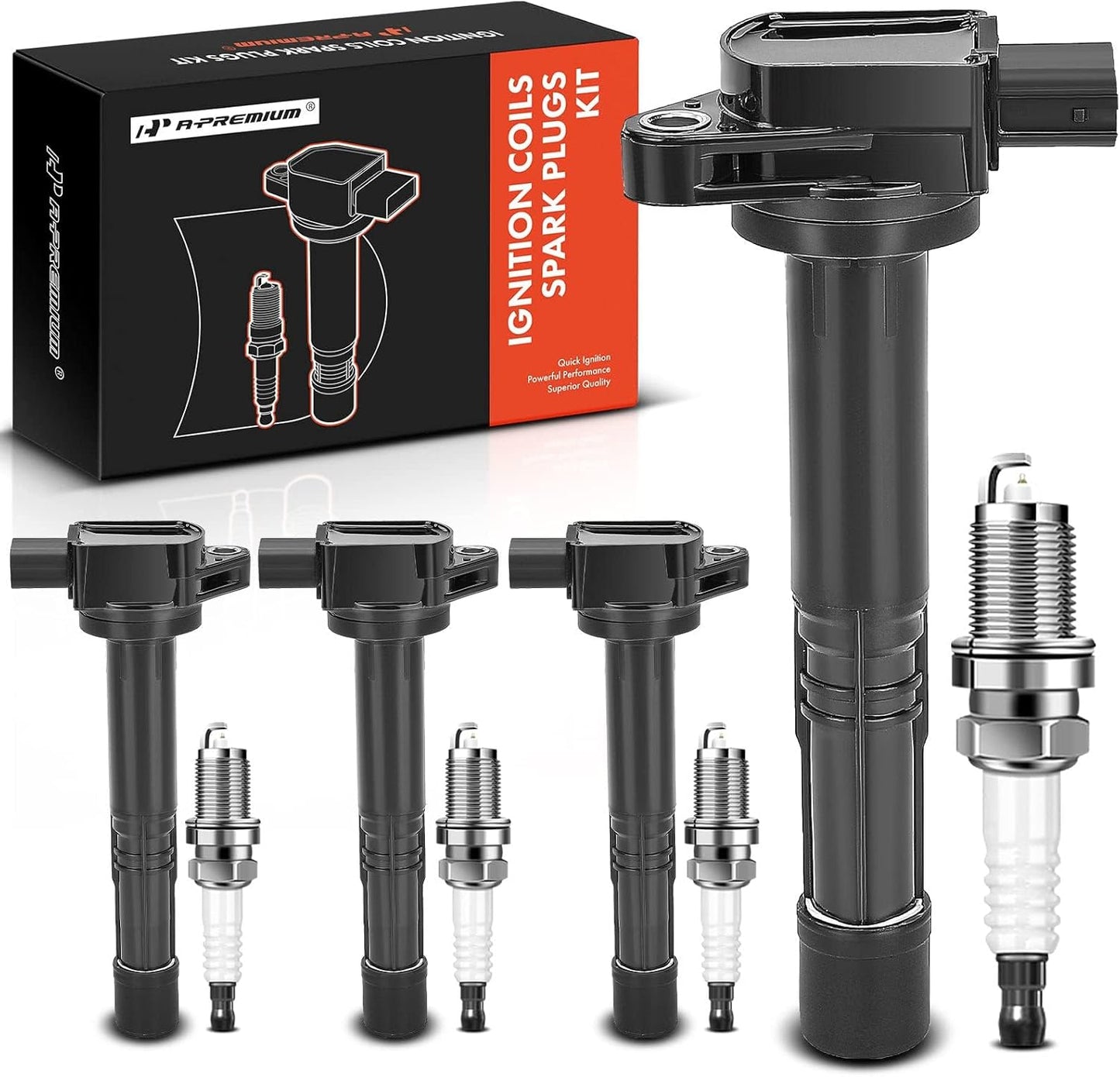 A-Premium Set of 4 Ignition Coil Pack and Iridium Spark Plugs Compatible with Acura TSX 2004 2005 2006 2007 2008 2.4L