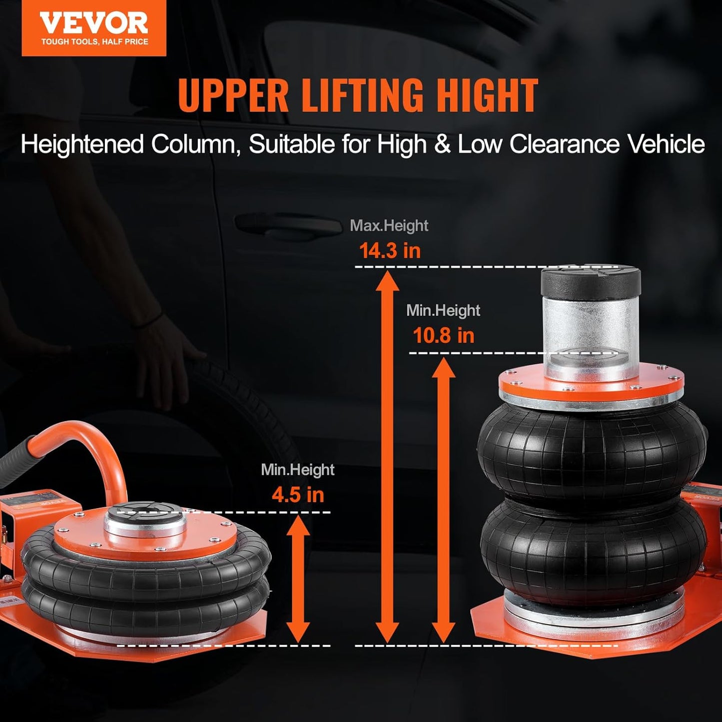 VEVOR Air Jack 3 Ton/6600 lbs Two Bag, Space-Saving Lifting up to 14.3" with 6 Steel Tubes & Thick Rubber Pad, Heightened Column, 3-8S Lifting Pneumatic Air Bag for Car Repair