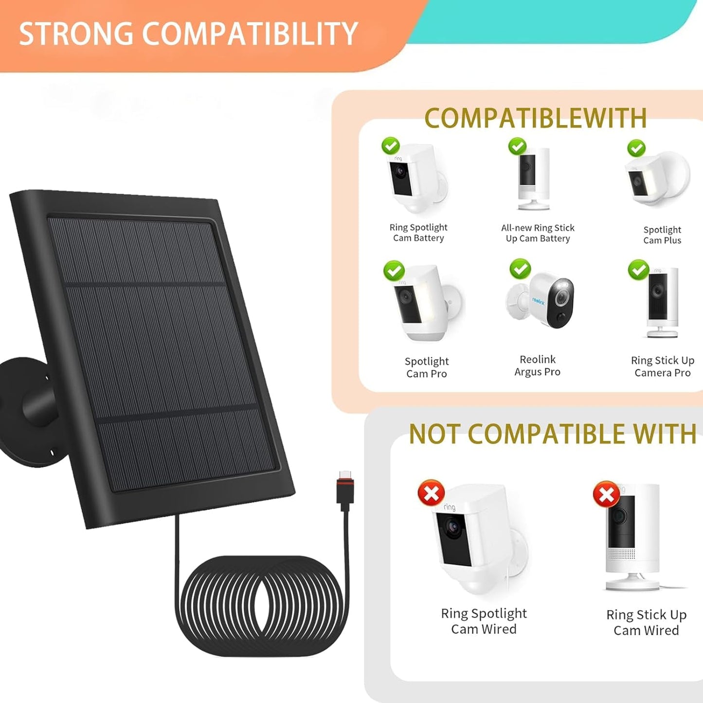 Solar Camera Outdoor Wireless for Ring Solar Panel 10FT/3M Cable for Ring Camera Solar Panel for Ring Spotlight Cam Plus/Pro & Stick Up Cam/Pro Battery & Spotlight Cam Battery-3-Pack