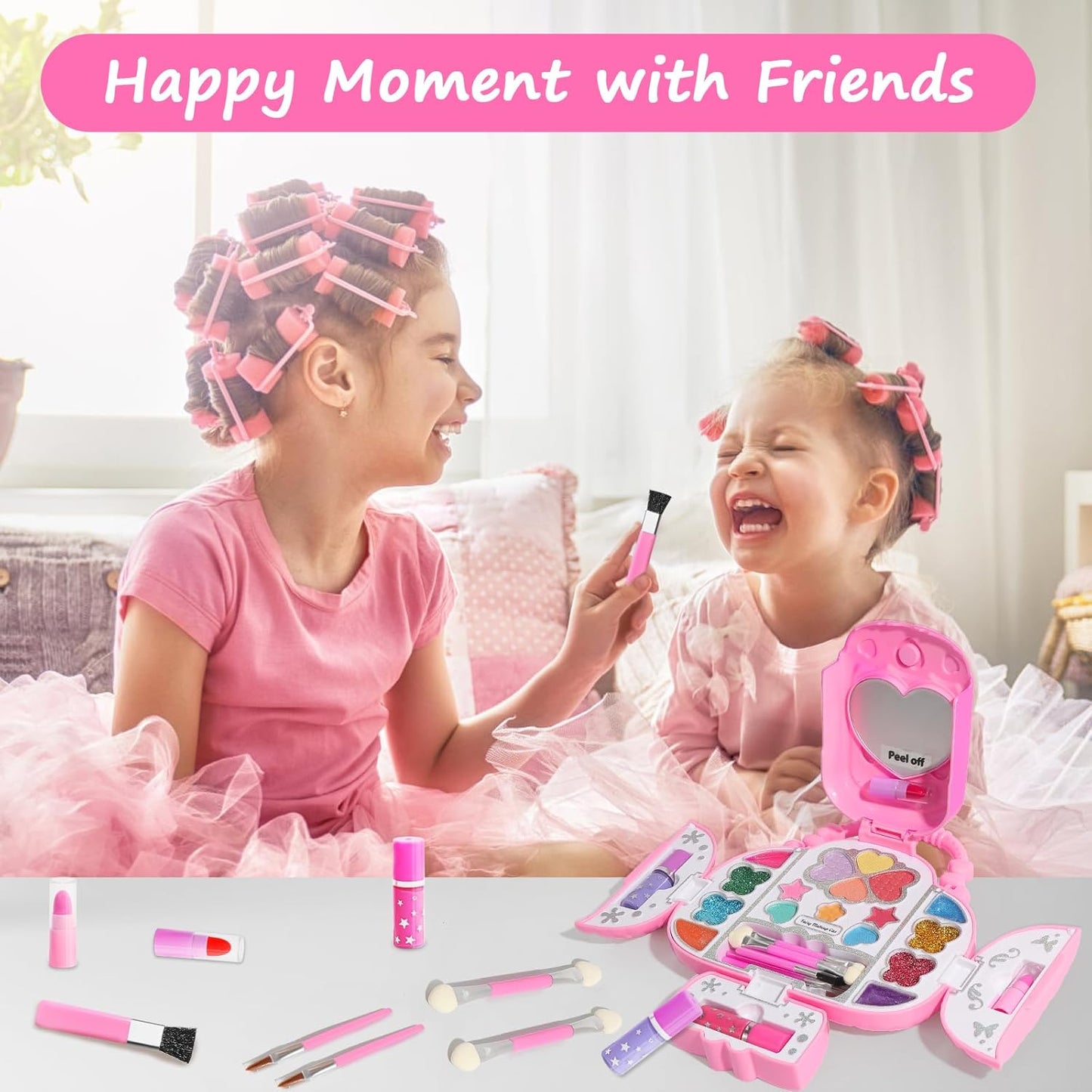 Topsolid Kids Makeup Kit With Mirror - Real Washable Makeup Set for Girls 5-8, Princess Toys Cosmetic Set, Christmas & Birthday Gifts for 3-8 Year Old Girls