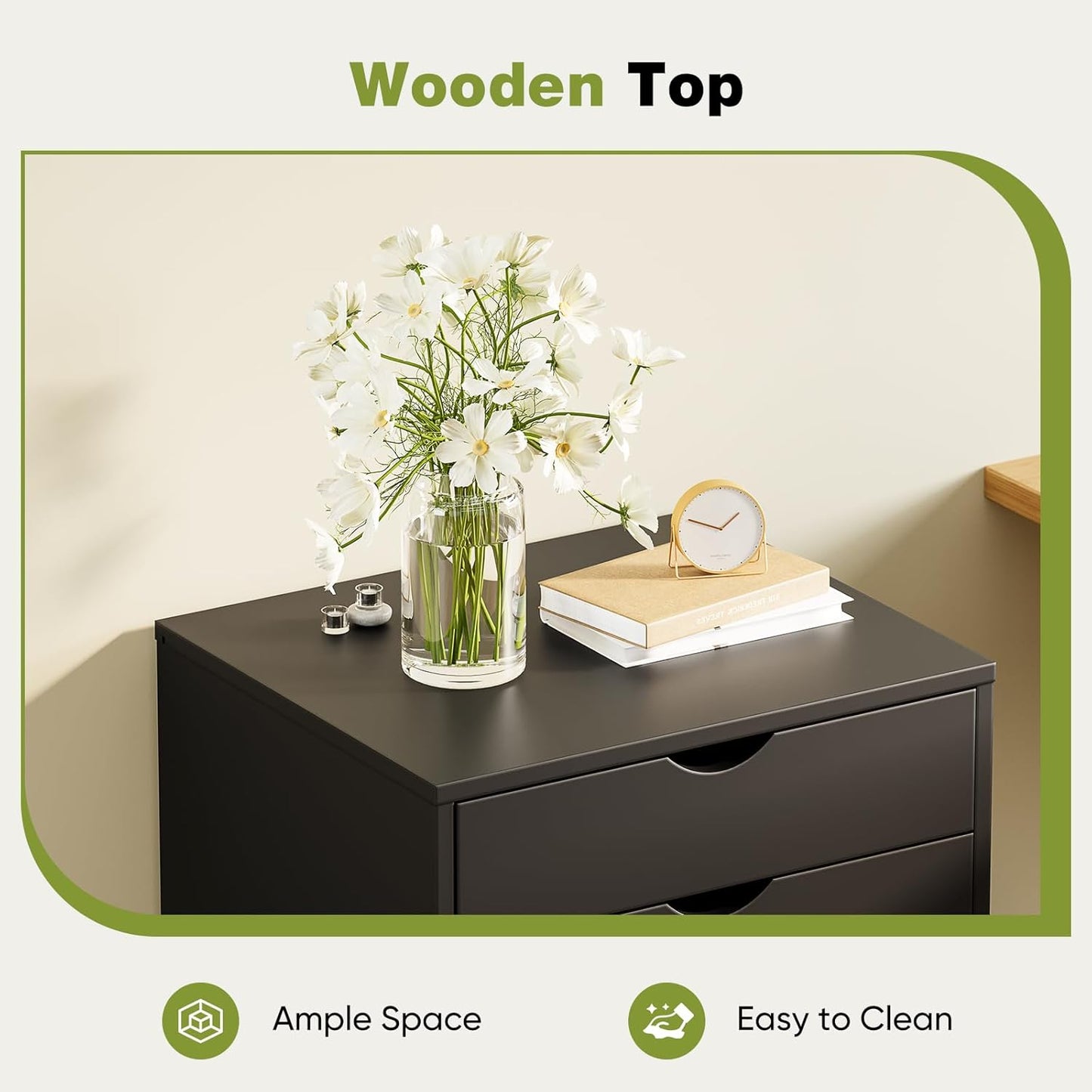 Sweetcrispy 7 Drawer Chest Mobile Storage Cabinets Wooden Dresser with Wheels Room Organization Furniture for Office Home, Black Wood