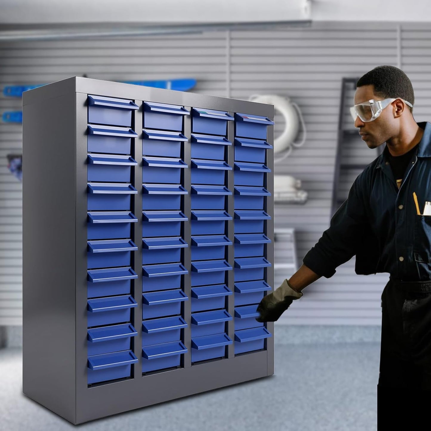 100 Drawers Bolt and Nut Organizer, Stainless Steel Part Cabinet with Shelfs & Labels - 26x9x46in Bolt Bin Cabinets for Workshop Tool & Hardware Storage and Organization (100 Drawer Stainless Steel)
